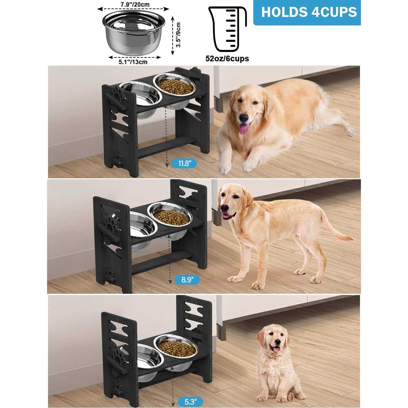 Vantic Elevated Dog Bowls-Adjustable Raised Dog Bowls with Stand for Small Size Dogs and Cats,Durable - Nail Gallerys