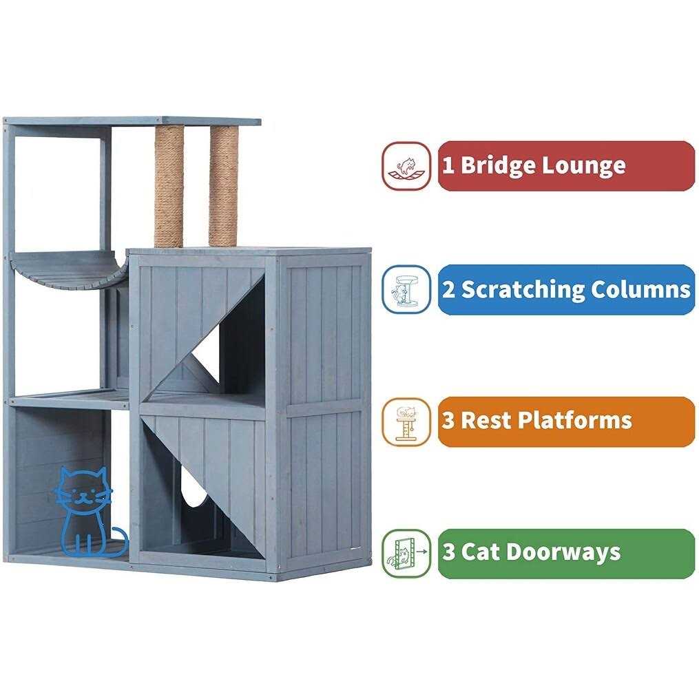 MCombo 43.5 inch Tall Solid Wood Cat House w/ Scratching Columns 0505 - Nail Gallerys