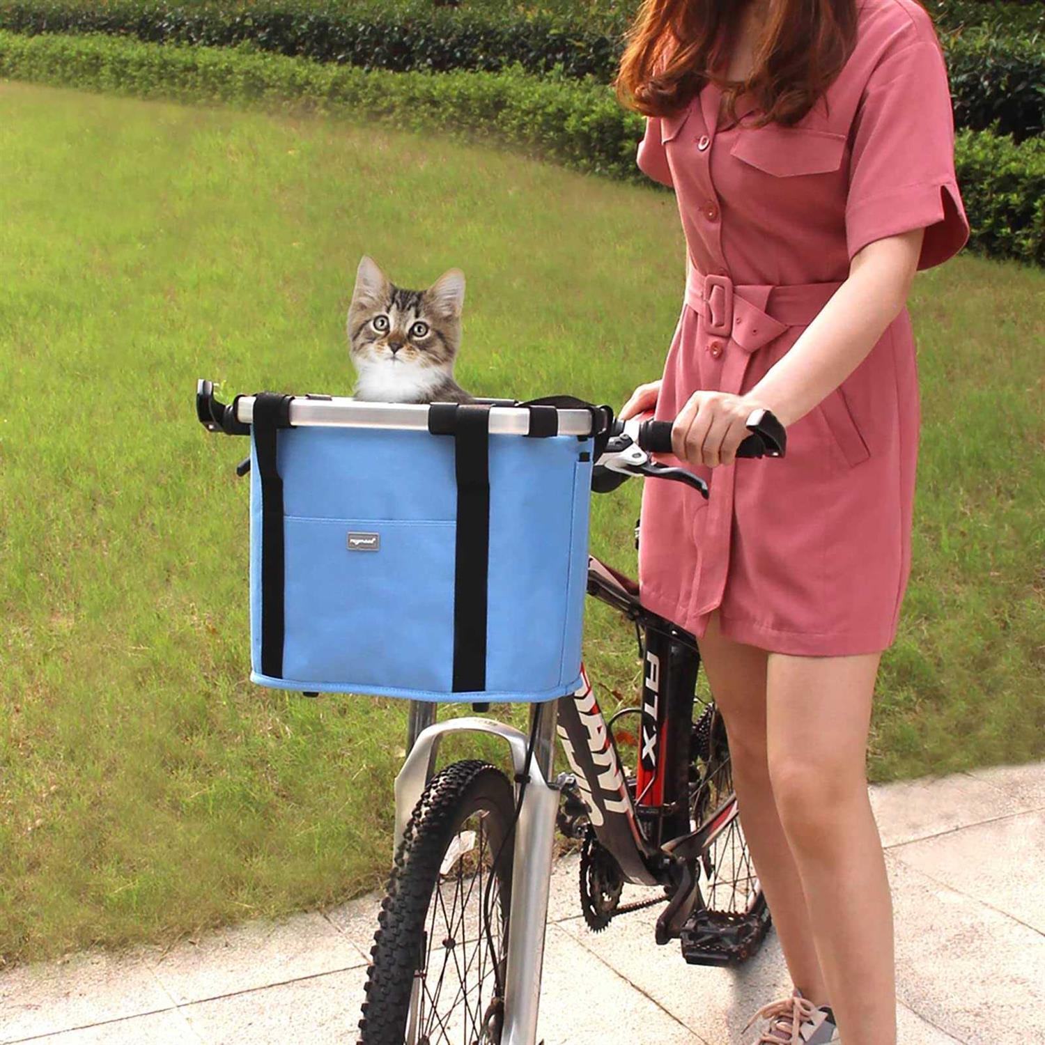 Raymace Bicycle Basket Dog Bike Handlebar Basket Front,Folding Detachable Quick Release Easy Install,Cycling Picnic Bag - Nail Gallerys