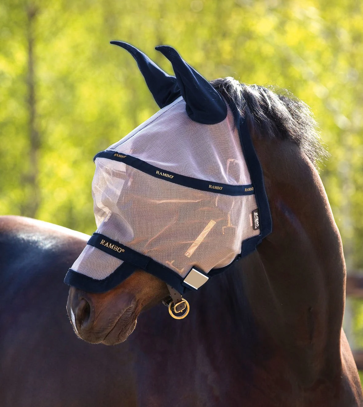Rambo Plus Fly Mask, Oatmeal/Navy - Nail Gallerys