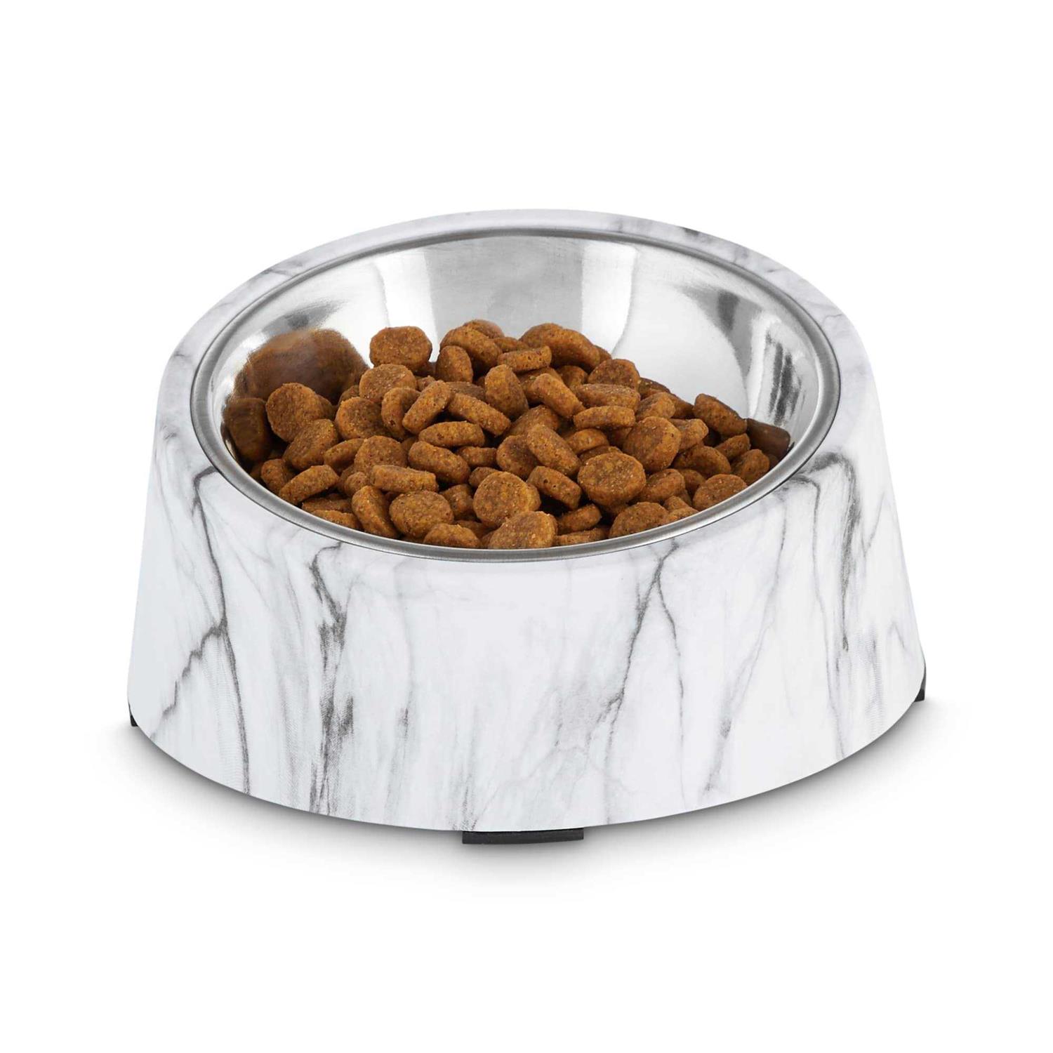EveryYay Dining in Slanted Marble-Print Base and Stainless-Steel Dog Bowl Set - Nail Gallerys
