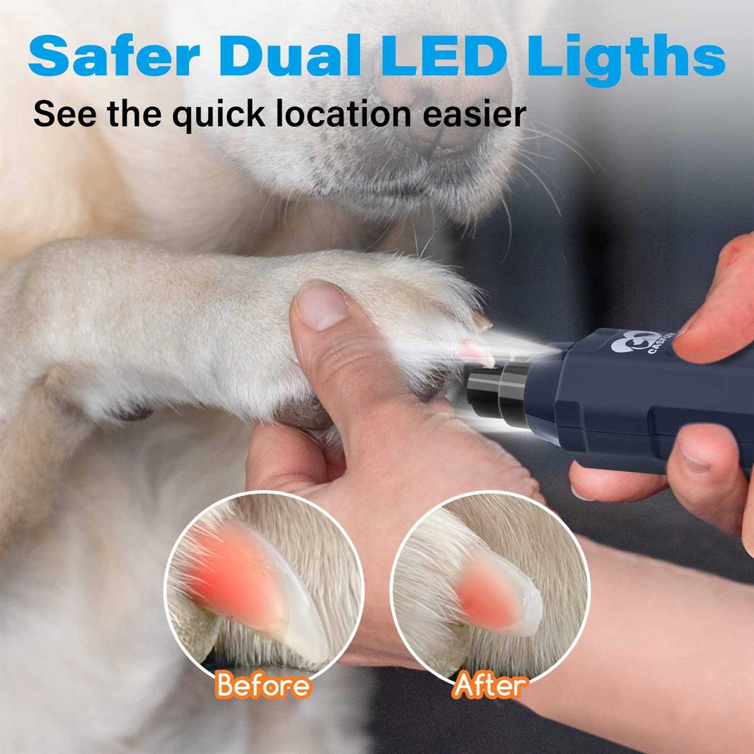 Casfuy 6-Speed Dog Nail Grinder Newest Enhanced Pet Nail Grinder Super Quiet Rechargeable Electric Dog Nail Trimmer Painless Paws Grooming - Nail Gallerys