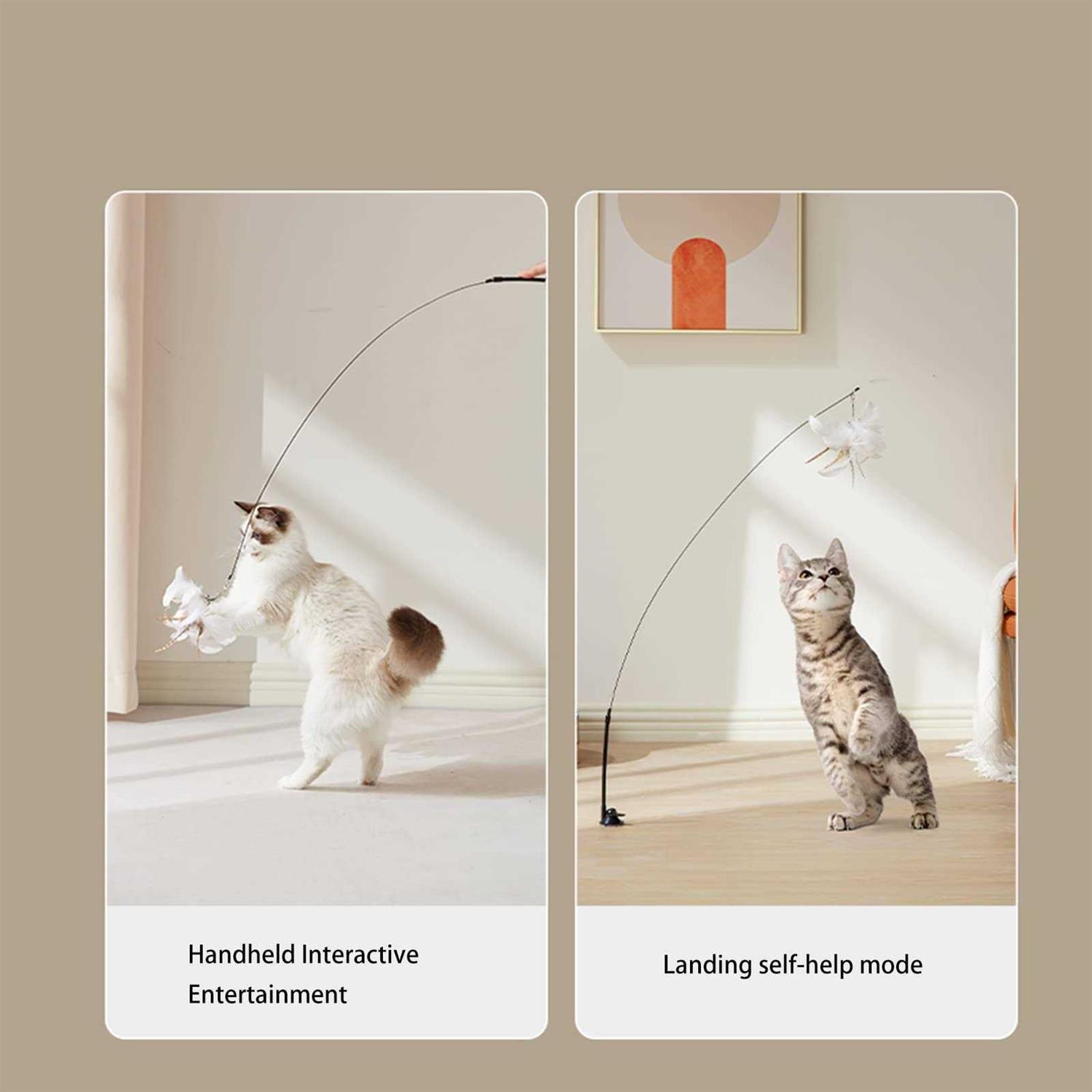 TINGIC Cat Toy Wand Auto Interactive Toys for Indoor Cat 6 in 1 Hands-Free Natural Bird Feather Ball Toys - Nail Gallerys