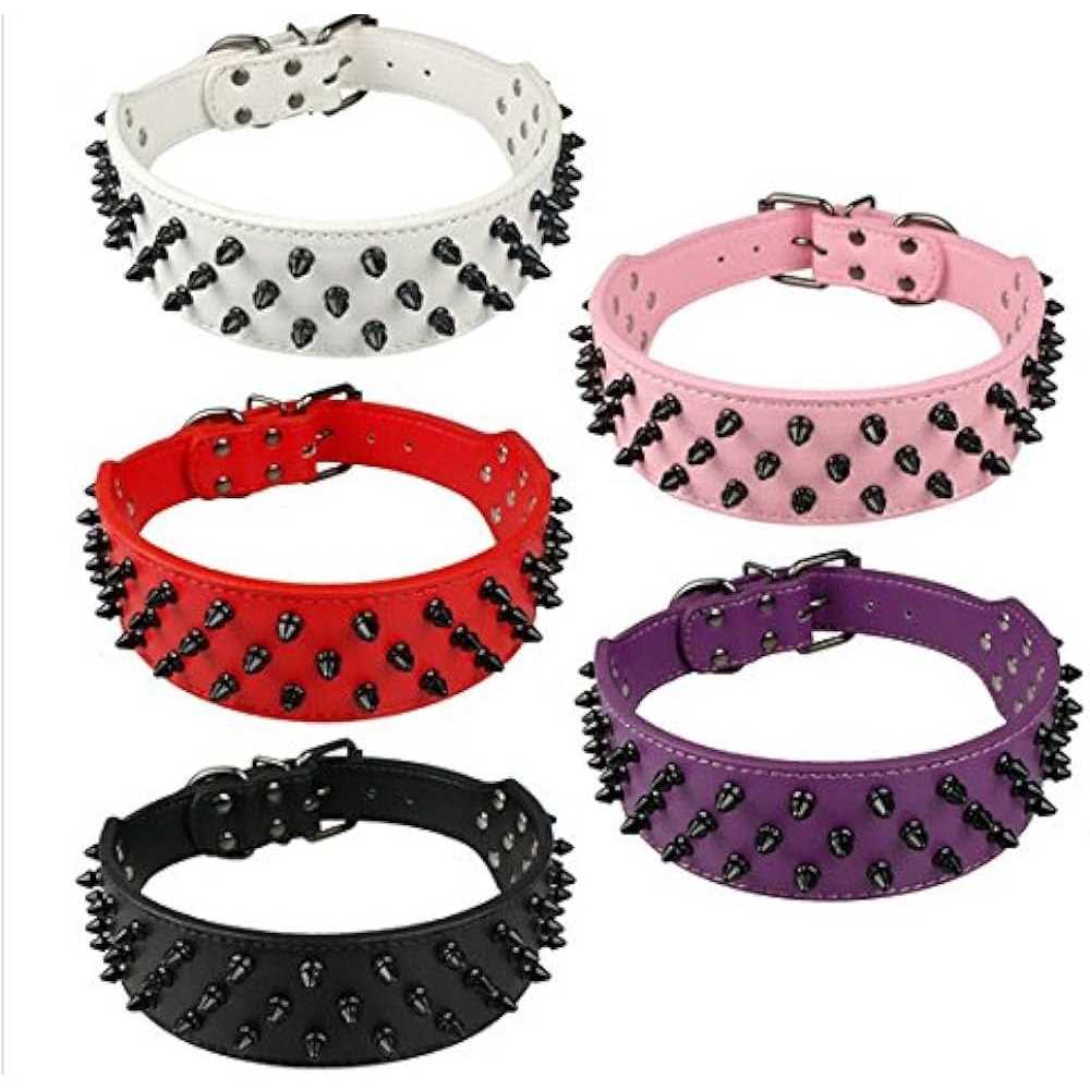 Dogs Kingdom Leather Black Spiked Studded Dog Collar 2 Wide - Nail Gallerys
