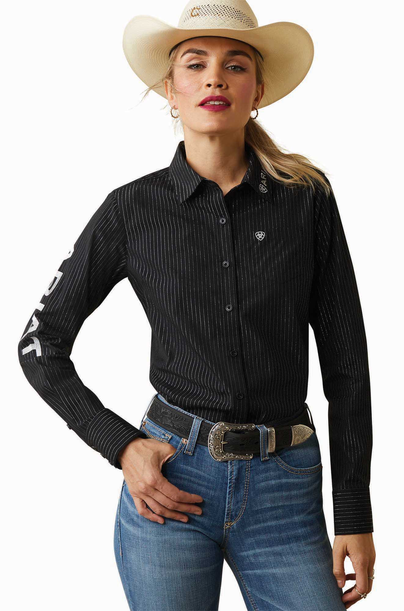 Ariat Women's Team Kirby Stretch Shirt, Black and Silver - Nail Gallerys