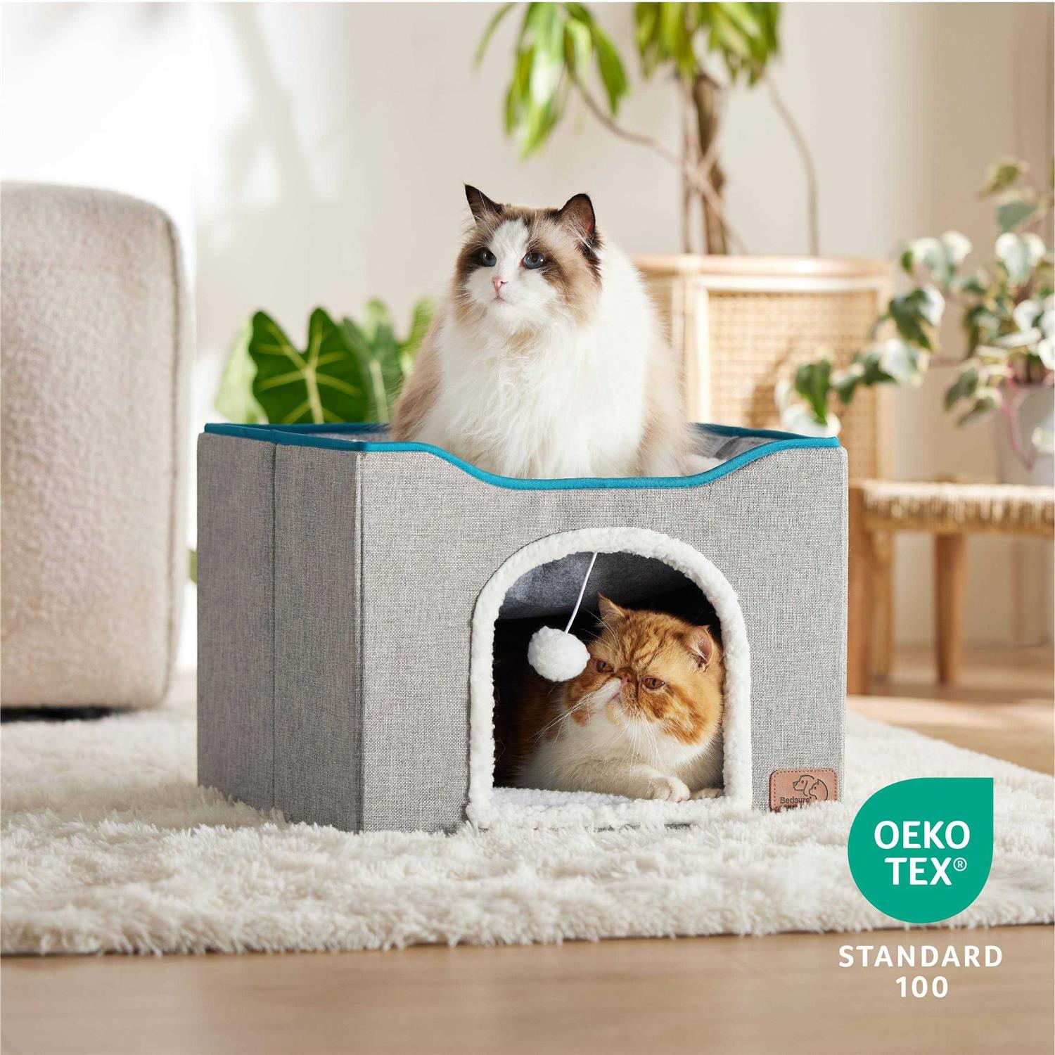 Bedsure Cat Beds for Indoor Cats Large Cat Cave for Pet Cat House with Fluffy Ball Hanging and Scratch Pad - Nail Gallerys