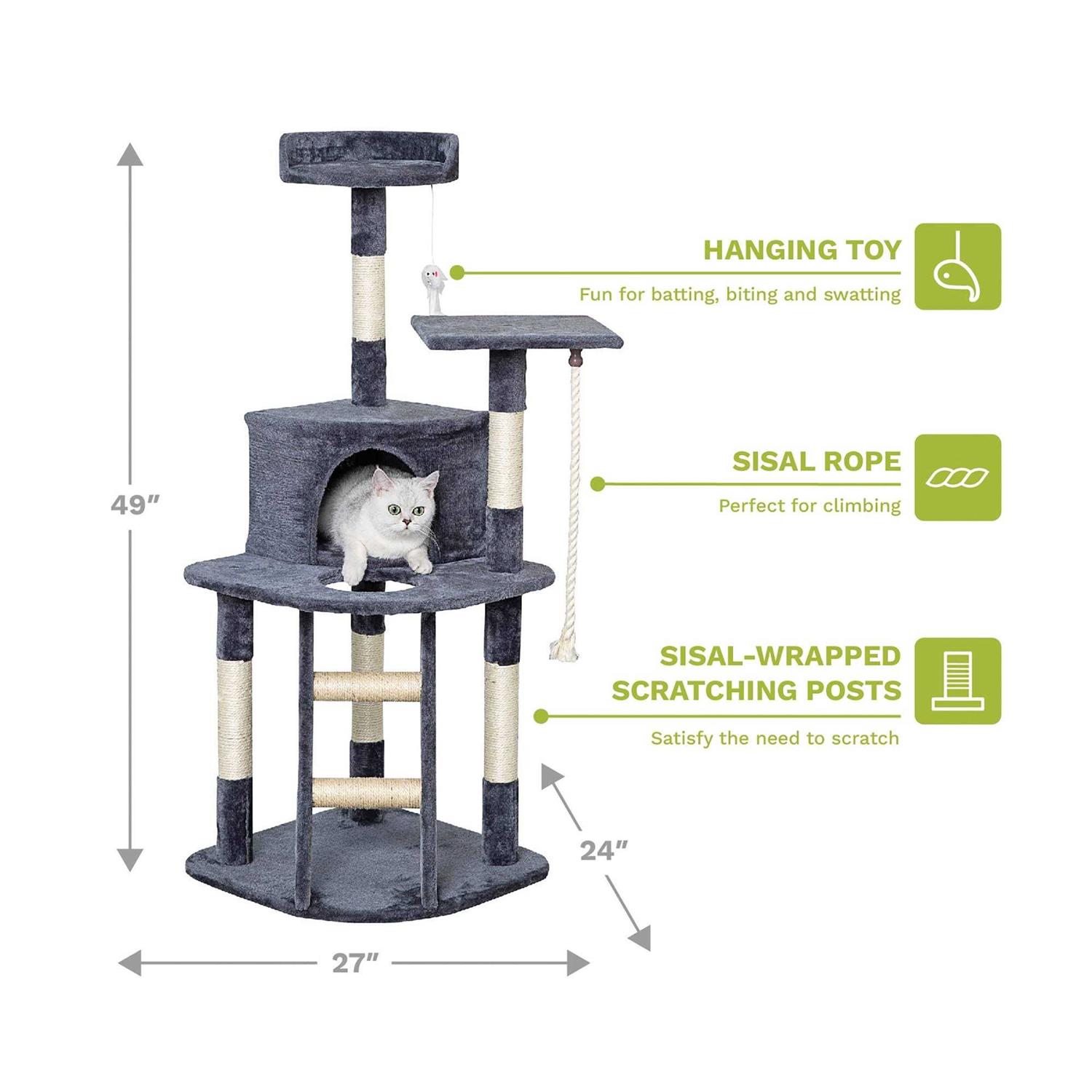 Go Pet Club 49 in. Economical Cat Tree Condo with Sisal Covered Posts - Nail Gallerys