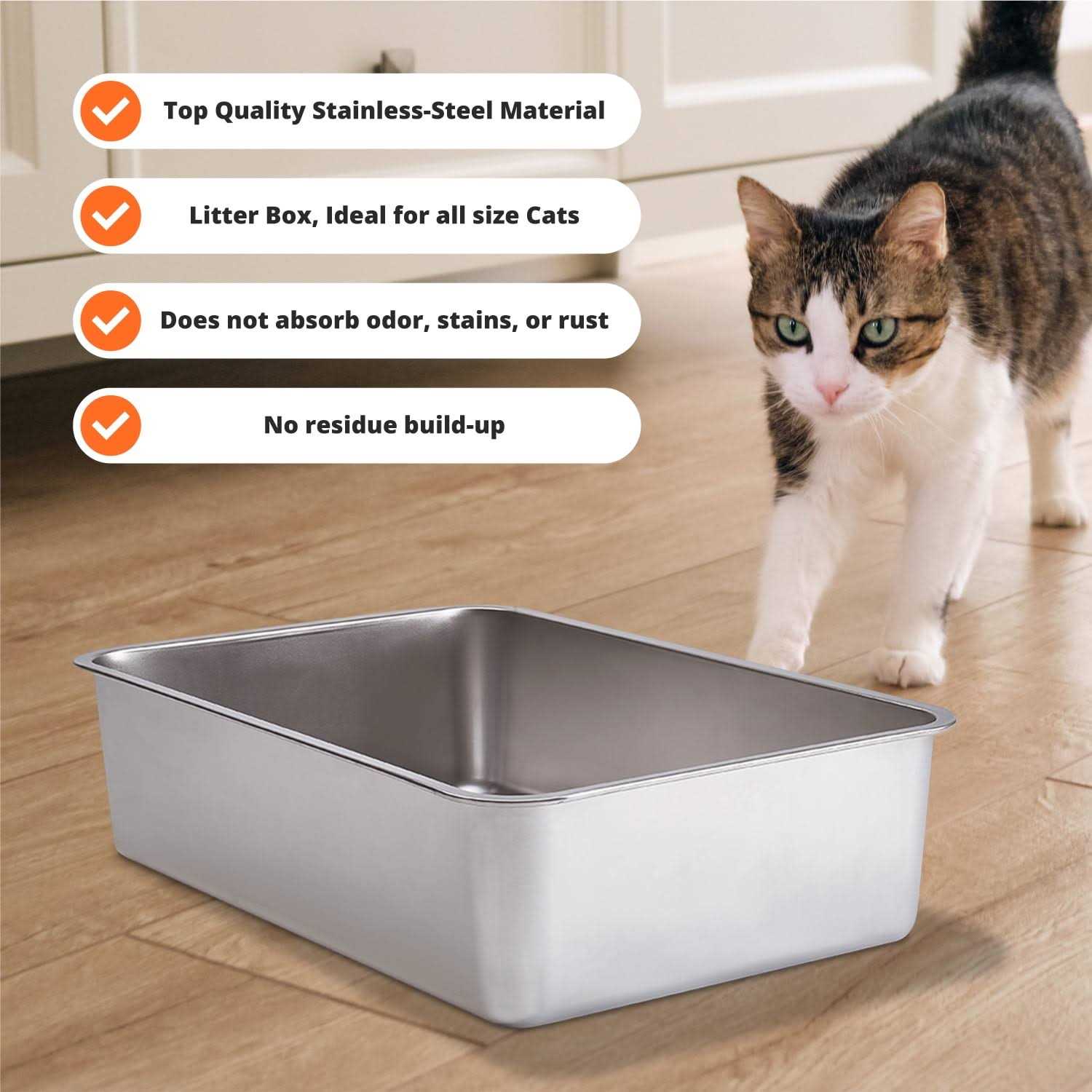 Stainless Steel Cat Litter Box With High Sides Never Absorbs Odor, Stains or Rusts - Nail Gallerys