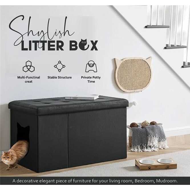 Sweet Barks Designer Cat Litter Box Enclosure Hidden Washroom Bench Ottoman - Nail Gallerys