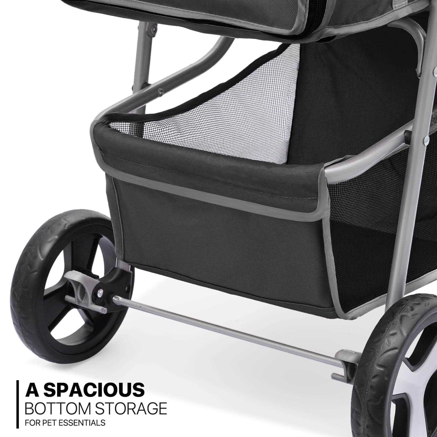 MoNiBloom Foldable Pet Stroller with Weather Cover, 3 Wheels Pet Small Dogs and Cats with Storage Basket and Cup Holder - Nail Gallerys