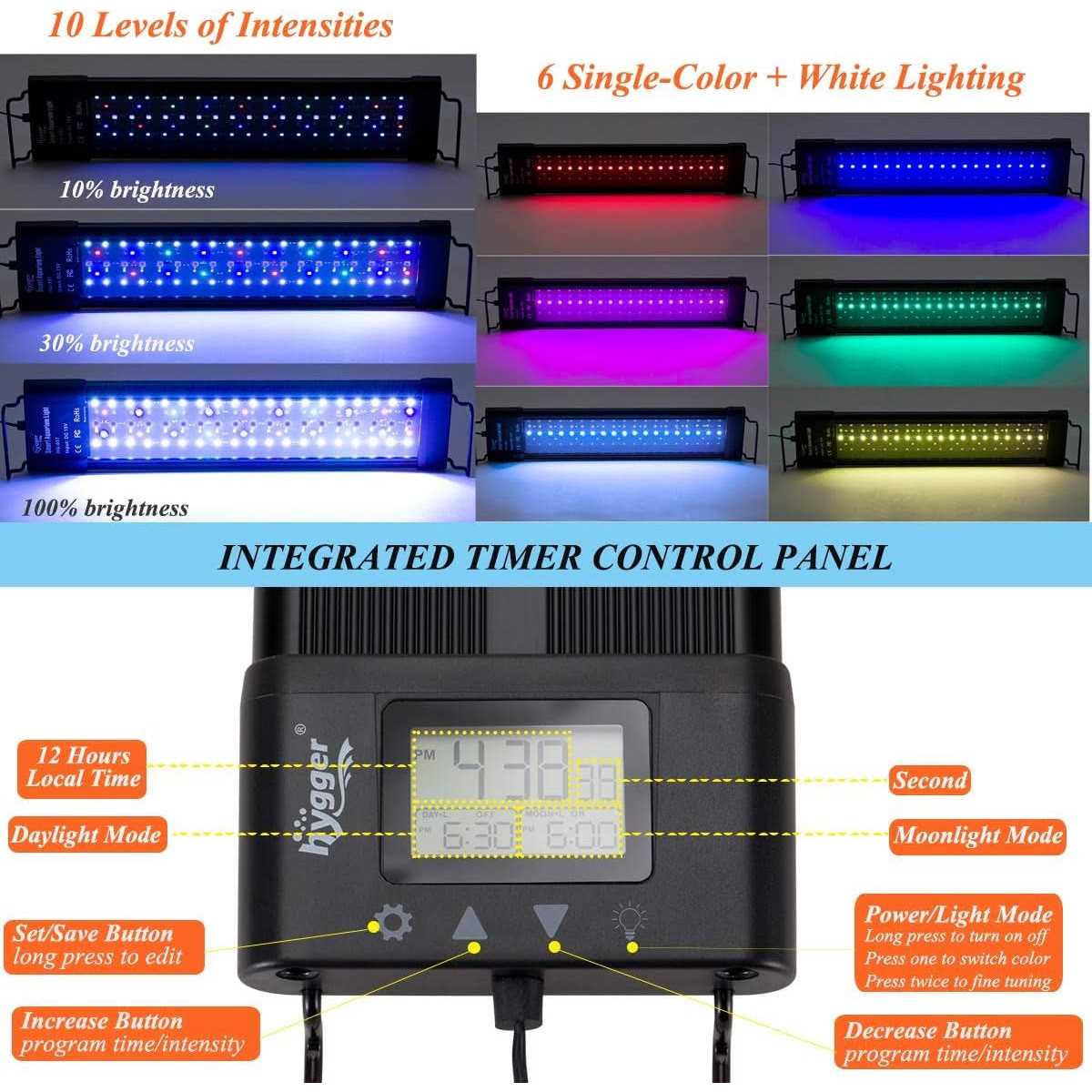 Hygger Auto On Off LED Aquarium Light Extendable 7 Colors Full Spectrum Light Fixture for Freshwater Planted Tank Build - Nail Gallerys