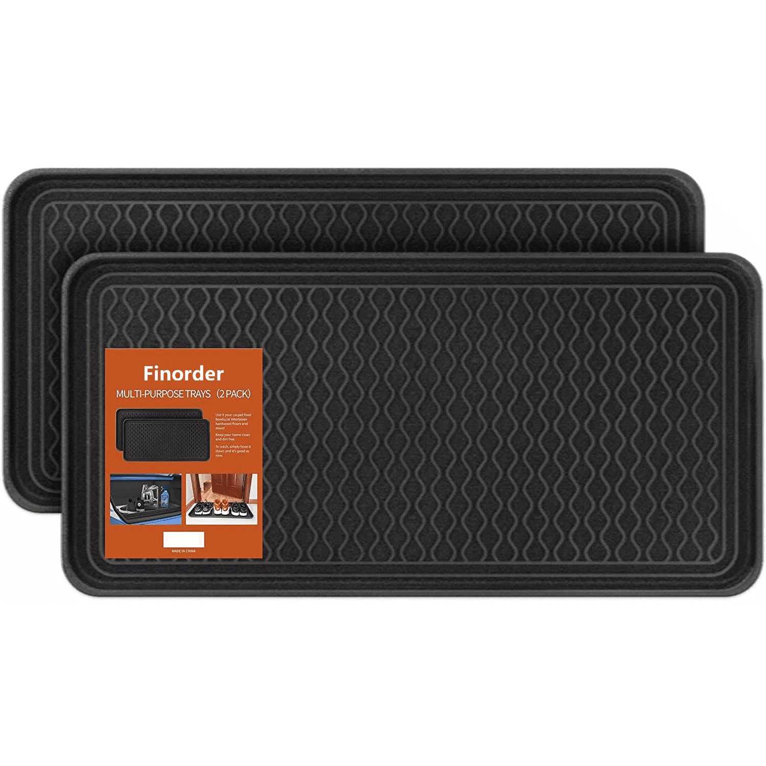 Finorder Multi-Purpose Boot Trays, Set of 2 Black All Weather Heavy Duty Shoe Trays, Pet Feeding Mat, Use for Indoor and Outdoor - Nail Gallerys
