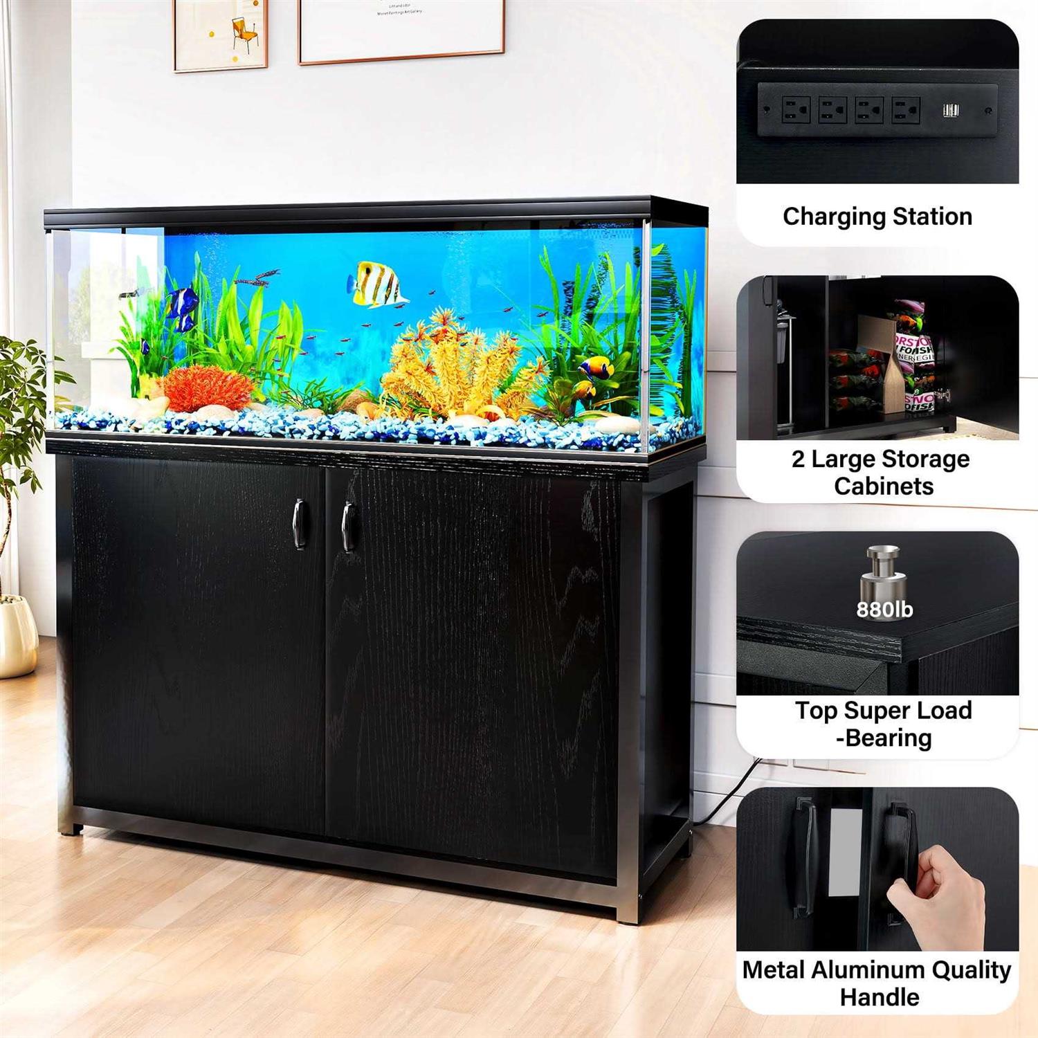 Tc-homeny 55-75 Gallon Aquarium/Fish Tank Stand with Cabinet and Charging Station/Power Outlets - Nail Gallerys