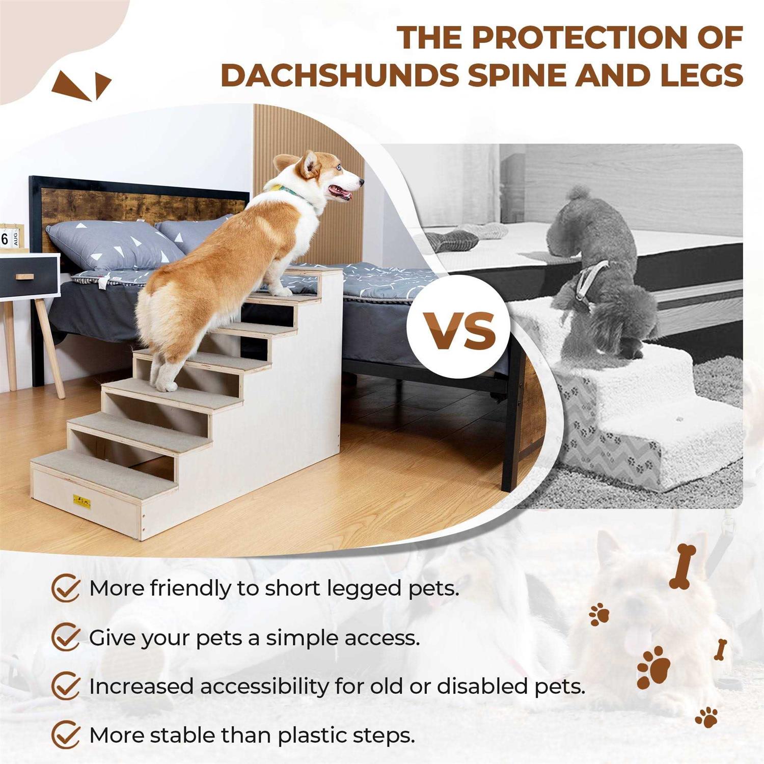 CoziwowWood Dog Stairs Climber 7-Step Pet Ladder with Carpet Steps - Nail Gallerys