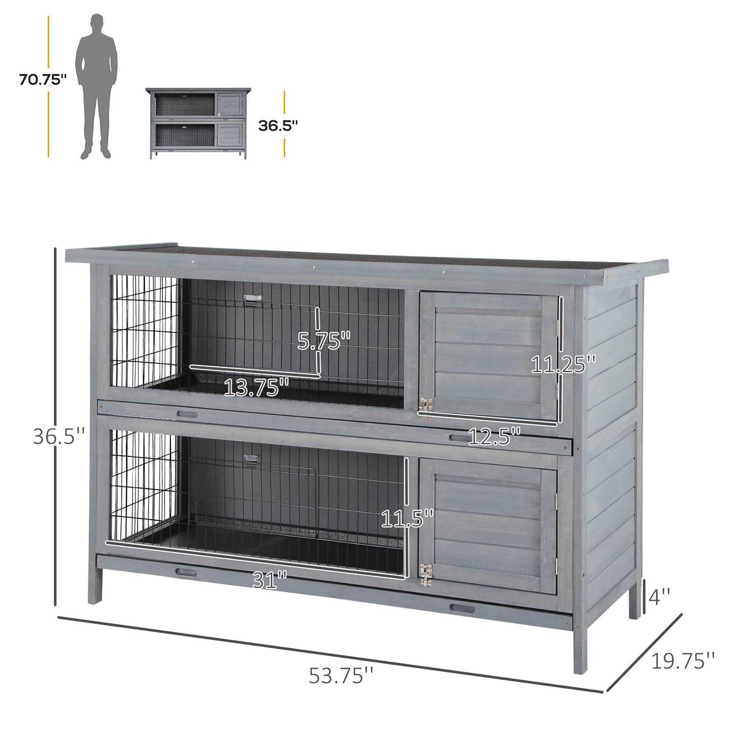 PawHut 54 2-Story Large Rabbit Hutch Bunny Cage Wooden Pet House Small Animal Habitat with Lockable Doors, No Leak Tray and Waterproof Roof - Nail Gallerys