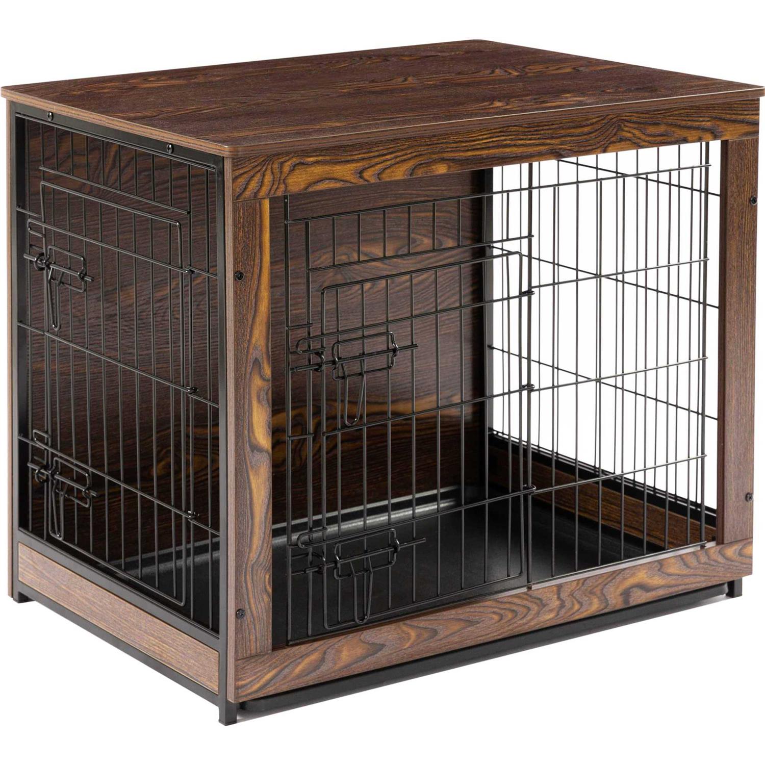 Megidok Wooden Dog Crate Furniture with Cushion Dog Crate End Table with Tray - Nail Gallerys