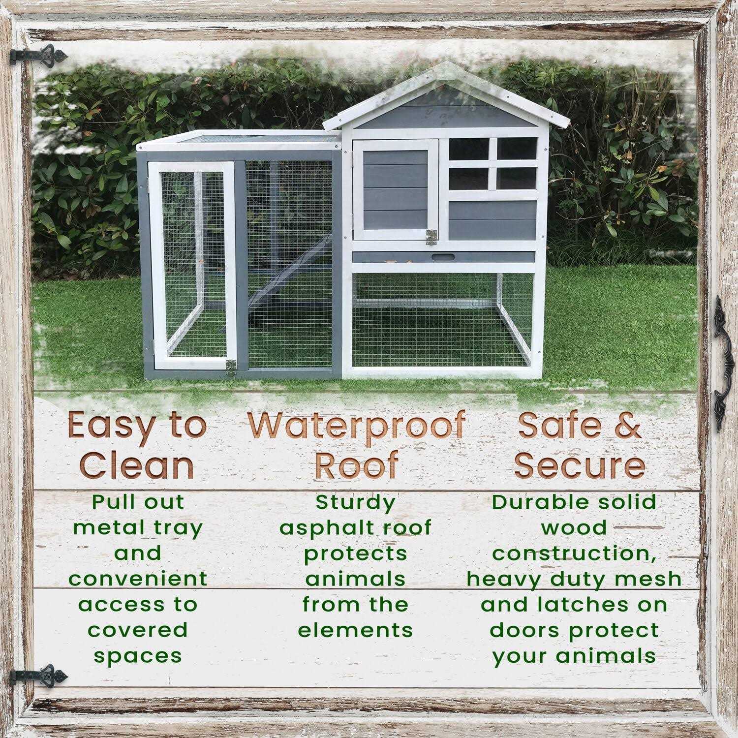 Hanover Outdoor Wooden Elevated Rabbit Hutch with Ramp Wire Mesh Run Waterproof Roof HANRH0102-GRY - Nail Gallerys