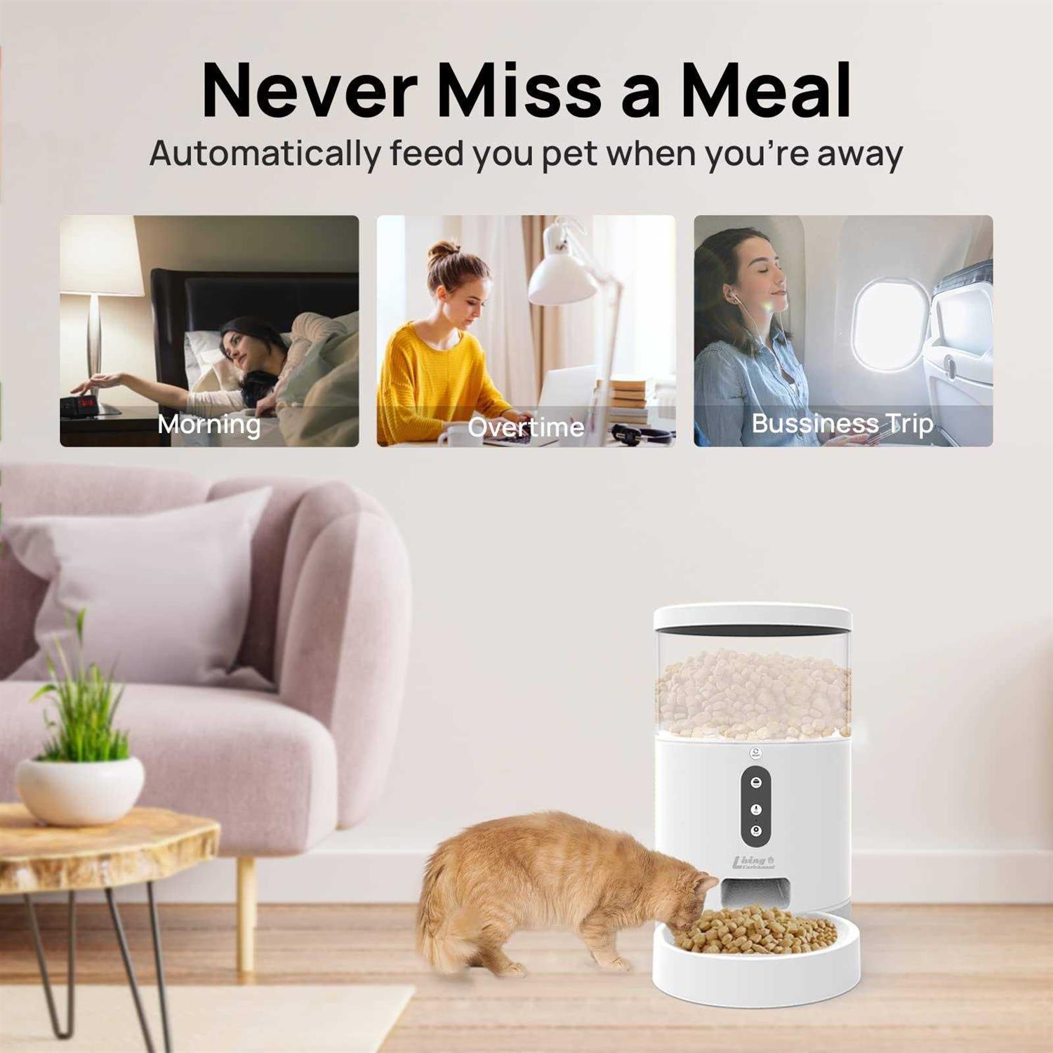 Living Enrichment Automatic Cat Feeder, Auto Dog Food Dispenser, WiFi Smart Pet Feeder 4L, Distribution Alarms and Voice Recorder - Nail Gallerys