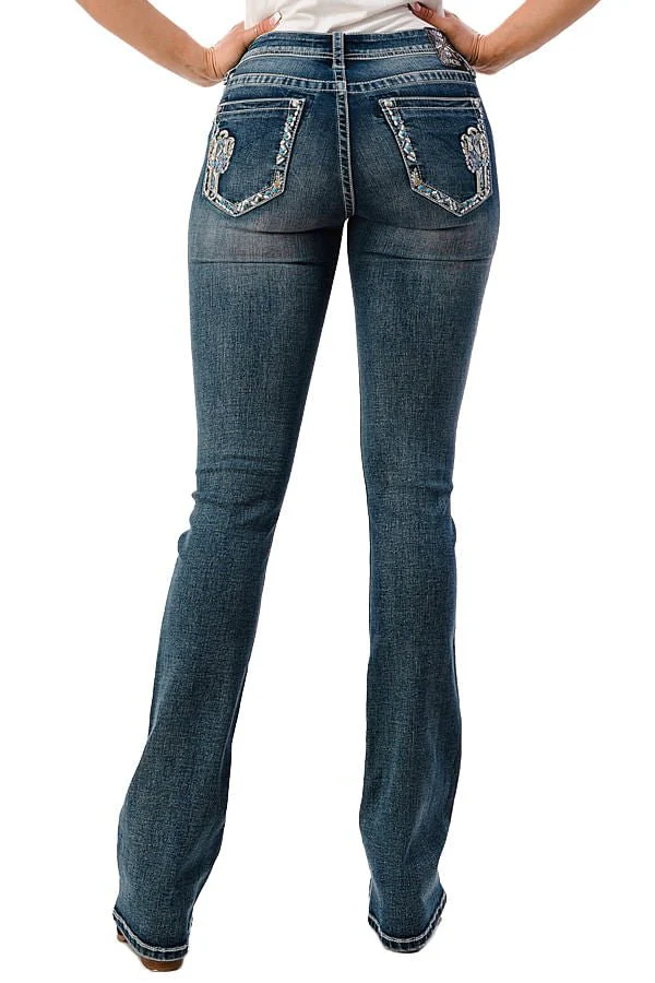 Grace in LA Cactus Embellished Mid Rise Bootcut Jeans - Nail Gallerys