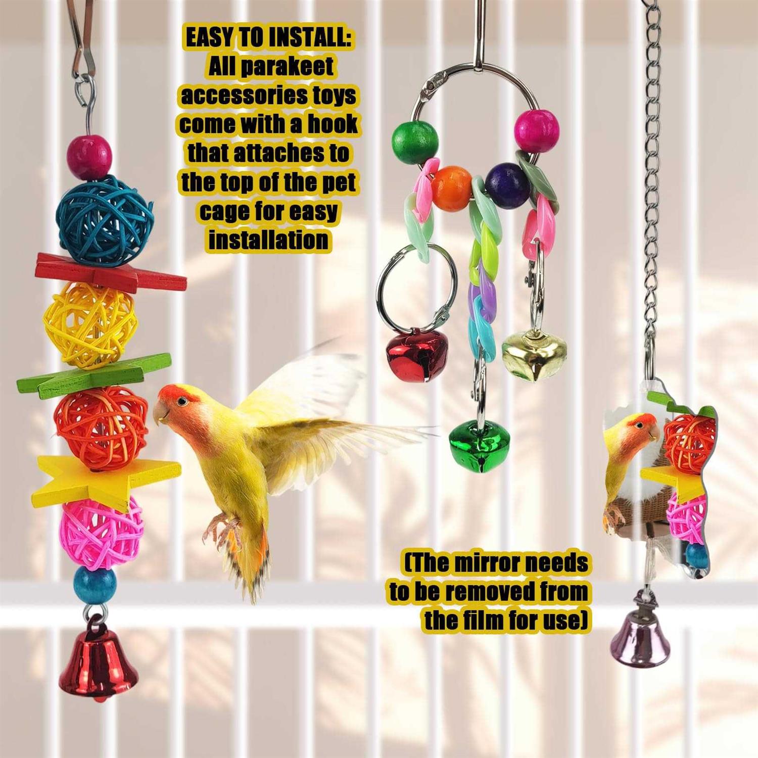Xloey Parakeet Toys,7 Pcs Colorful Bird Toys for Parakeets,Pet Bird Cage Hammock Swing Climbing Ladders Chewing Toy Mirror Hanging Bell Wooden Perch - Nail Gallerys