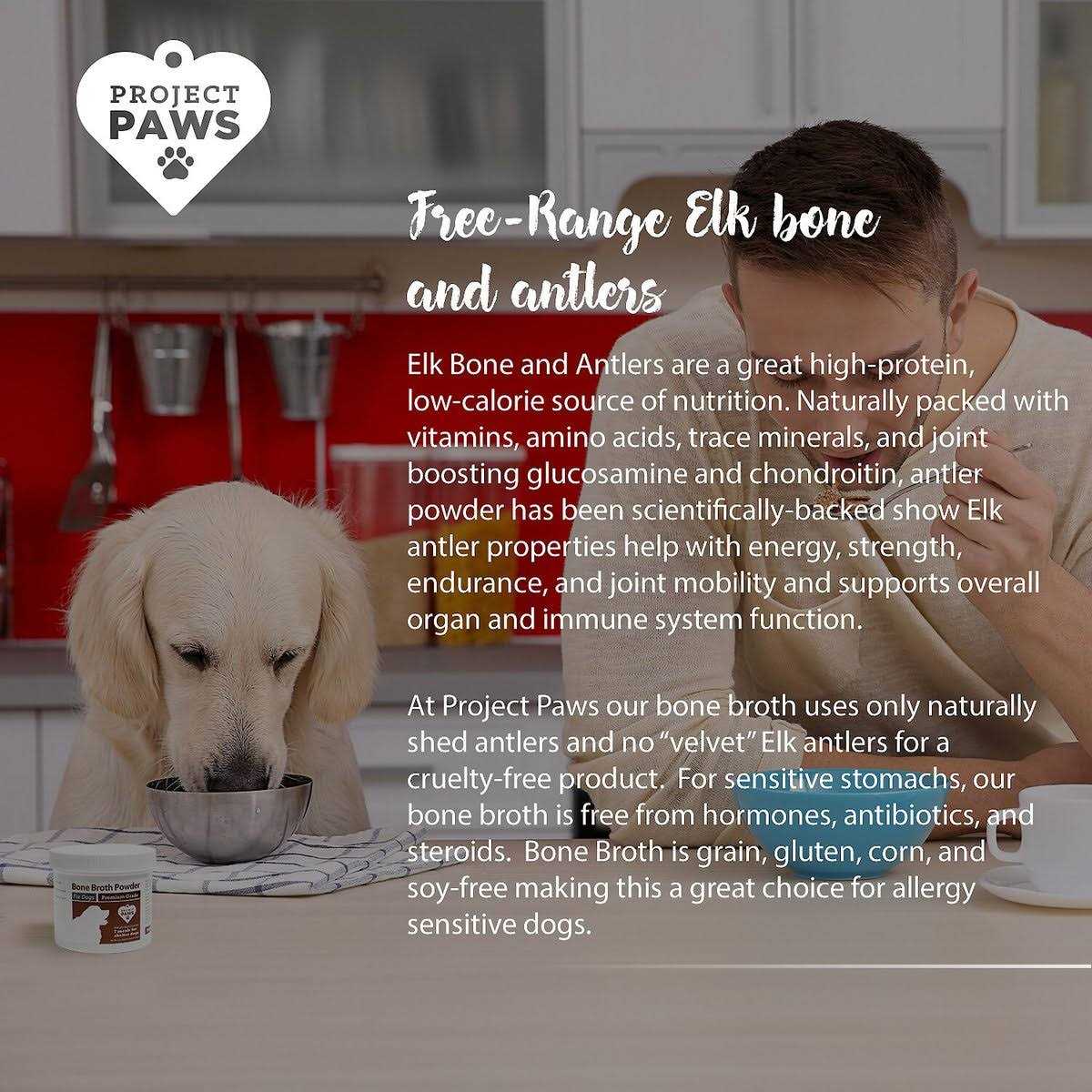 Project Paws Bone Broth for Dogs with Powdered Elk Antler and Bone Collagen and Mineral Rich Food Topper for Dogs - Nail Gallerys