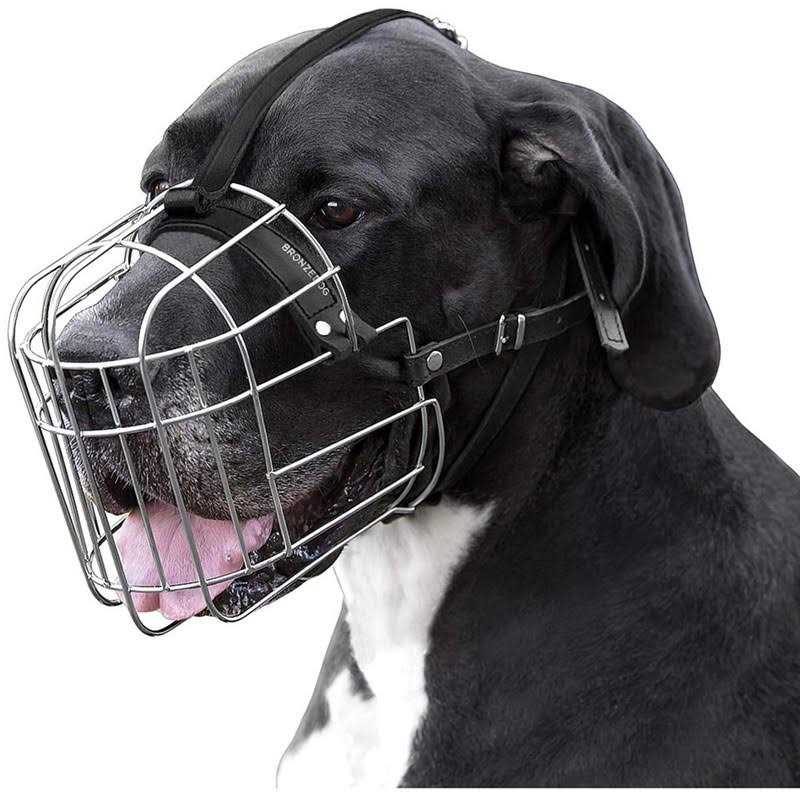 BRONZEDOG Metal Dog Muzzle Wire Basket Great Dane Mastiff Saint Bernard Mask with Leather Straps Muzzles for Extra Large Dog - Nail Gallerys