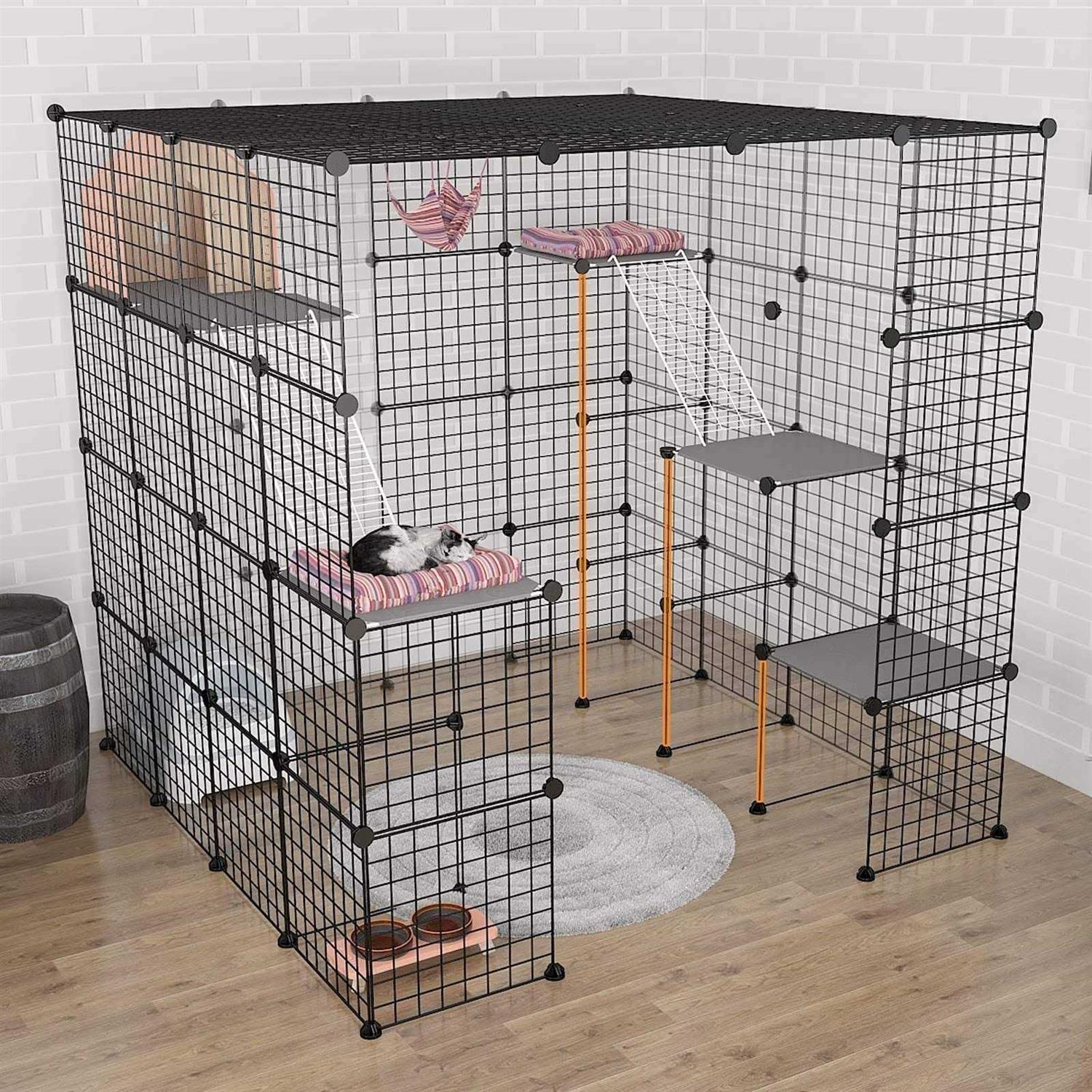Eiiel Large Cat Cage Indoor Cat Playpen Metal Wire Kennels Crate Ideal for 1-4 Cats - Nail Gallerys