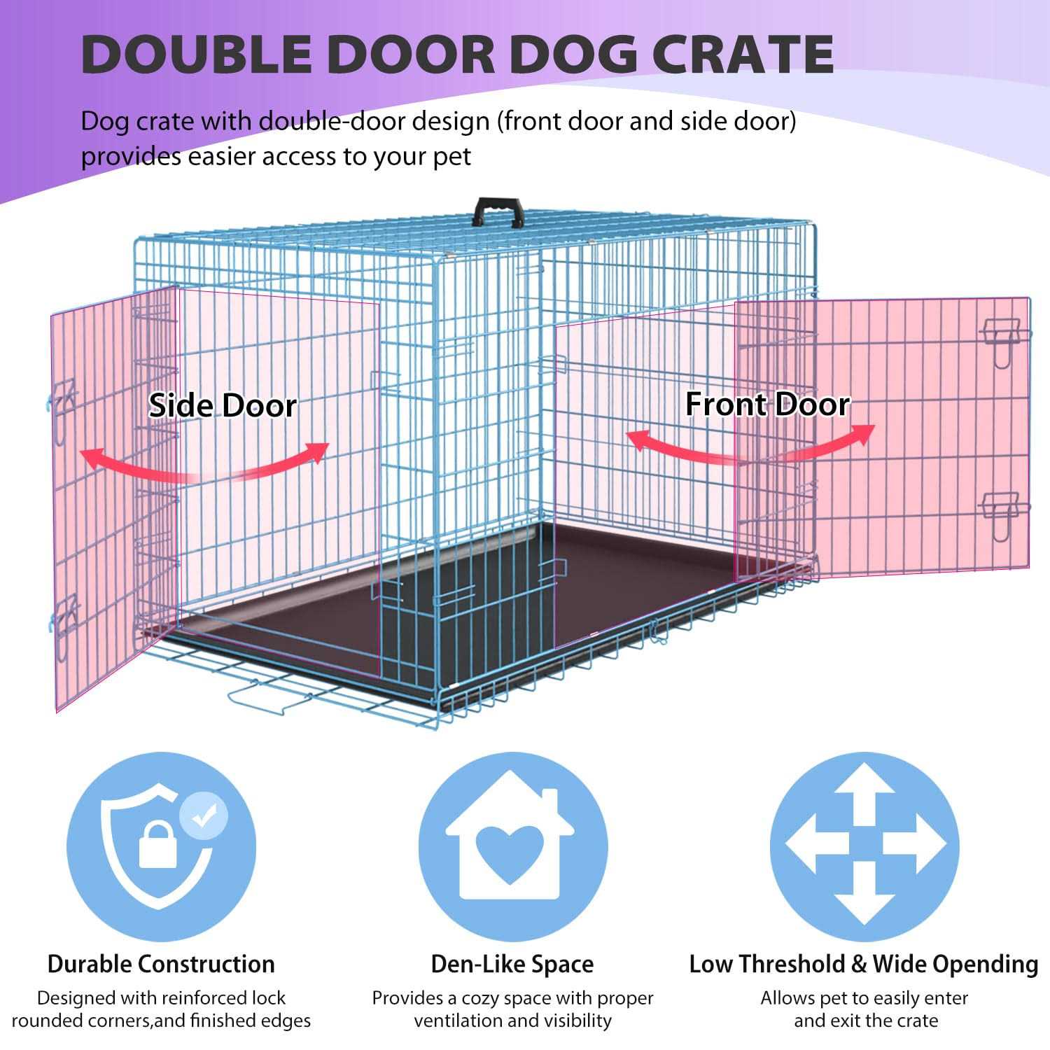 bestpet 24,30,36,42,48 Inch Dog Crates for Large Dogs Folding Mental Wire Crates Dog Kennels Outdoor and Indoor Pet Dog Cage Crate with Double-Door - Nail Gallerys