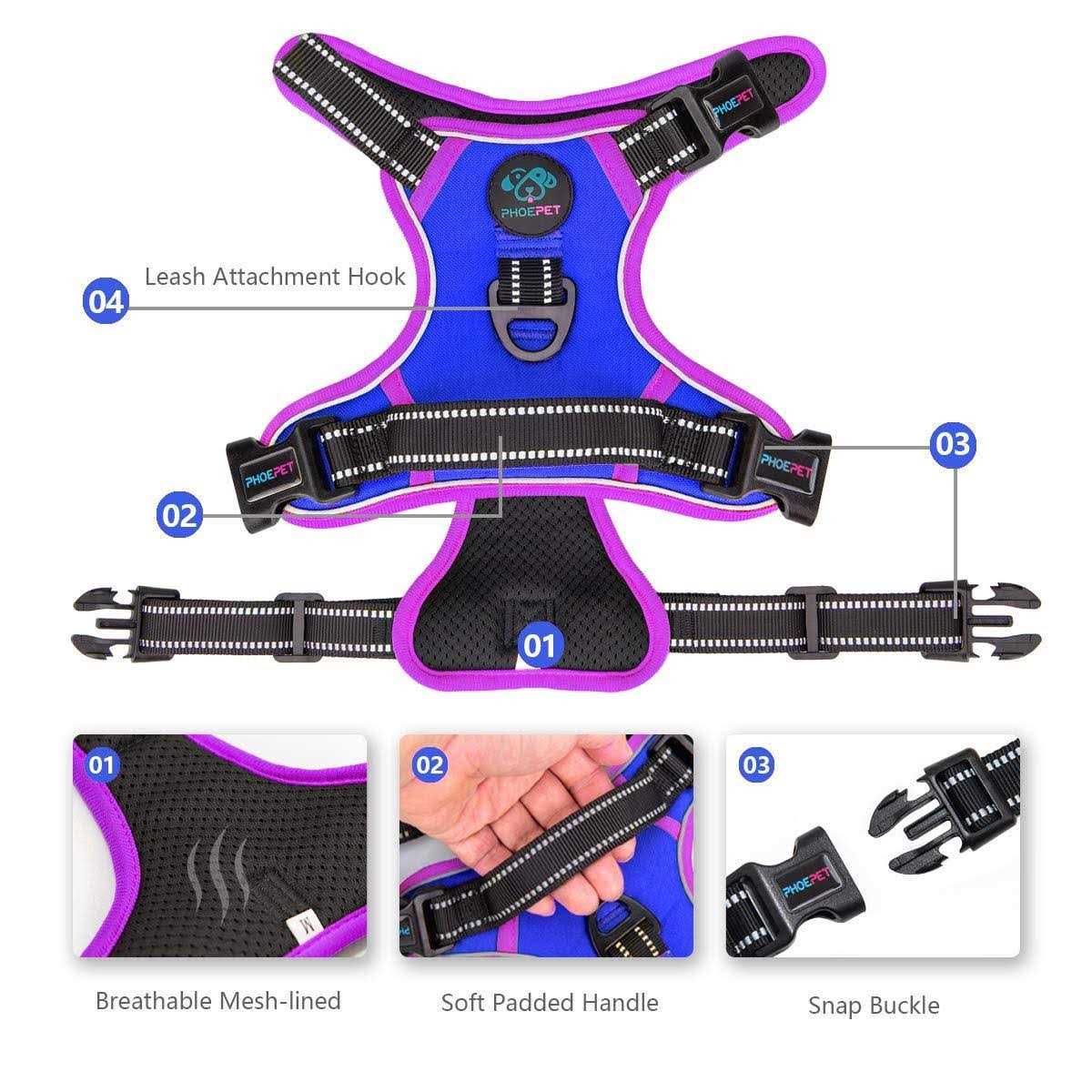 Phoepet No Pull Dog Harness Reflective Front Clip Vest with Handle,Adjustable 2 Metal 3 Buckles - Nail Gallerys