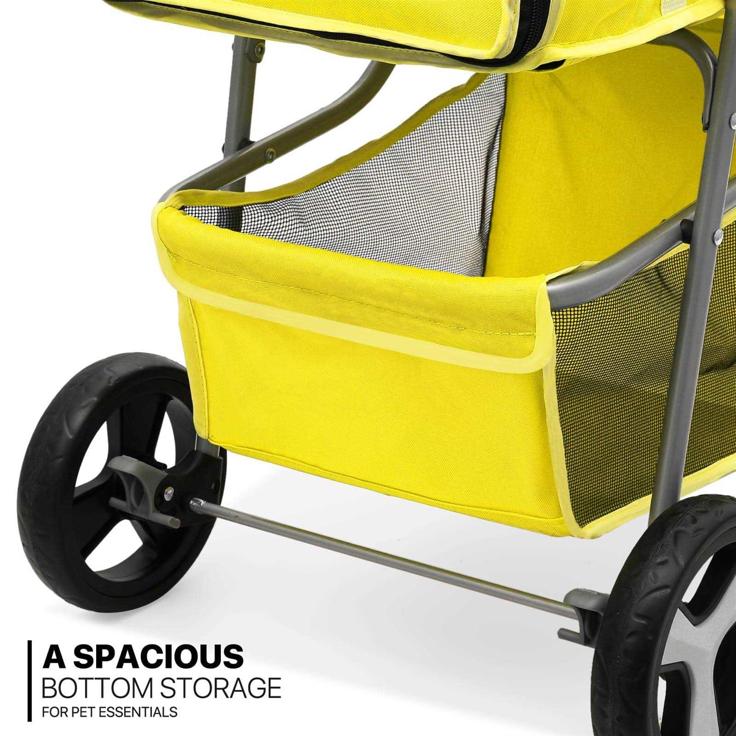 MoNiBloom Foldable Pet Stroller with Weather Cover, 3 Wheels Pet Small Dogs and Cats with Storage Basket and Cup Holder - Nail Gallerys