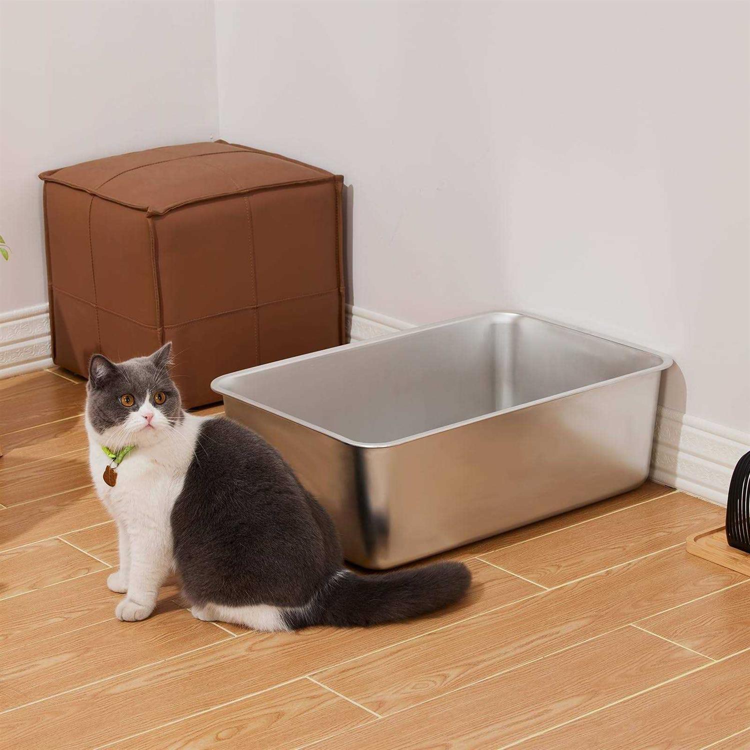 Yangbaga Stainless Steel Litter Box for Cat and Rabbit, Large Size with 8in High Sides and Non Slip Rubber Feet. Odor Control - Nail Gallerys