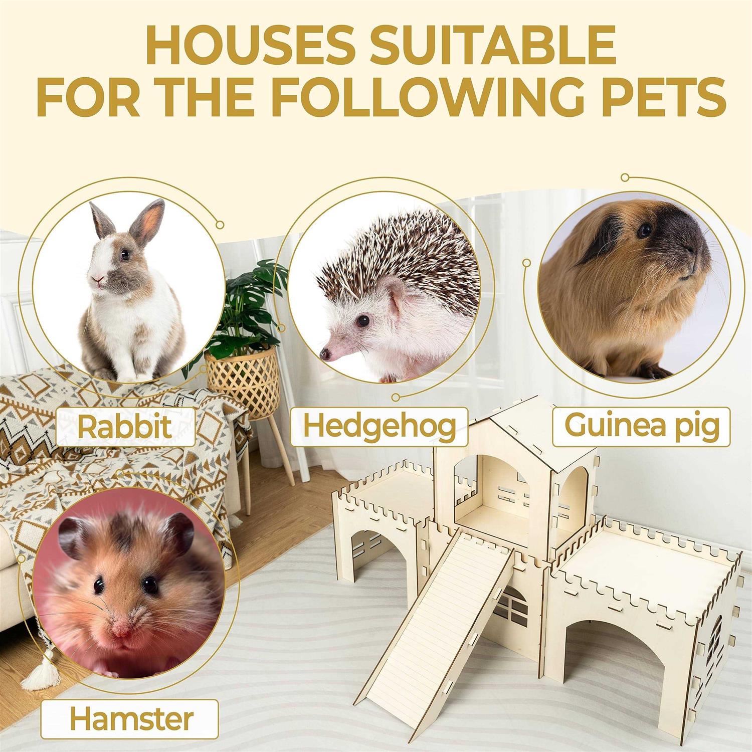 Cour Pets Large Rabbit Castle & Chew Toys Set of Wooden Rabbit Hideout with 3 Chew Toys & Staircase - Nail Gallerys