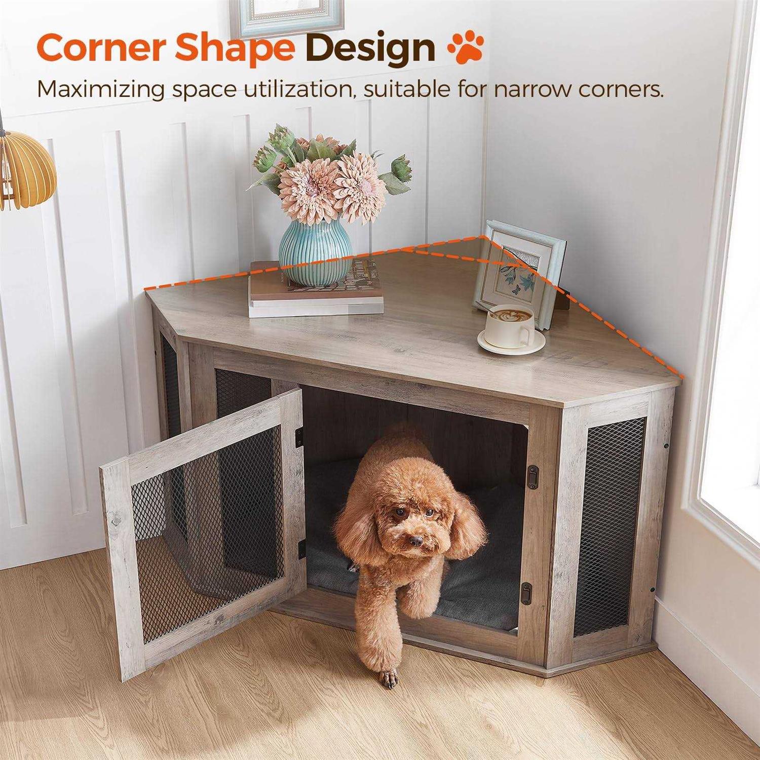 MAHANCRIS Corner Dog Crate Furniture Wooden Dog Kennel End Table Decorative Pet Crate Indoor Use - Nail Gallerys