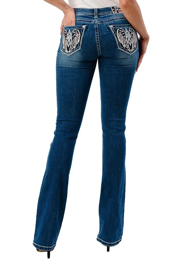 Grace in LA Americana Wing Embellished Mid Rise Bootcut Jeans - Nail Gallerys