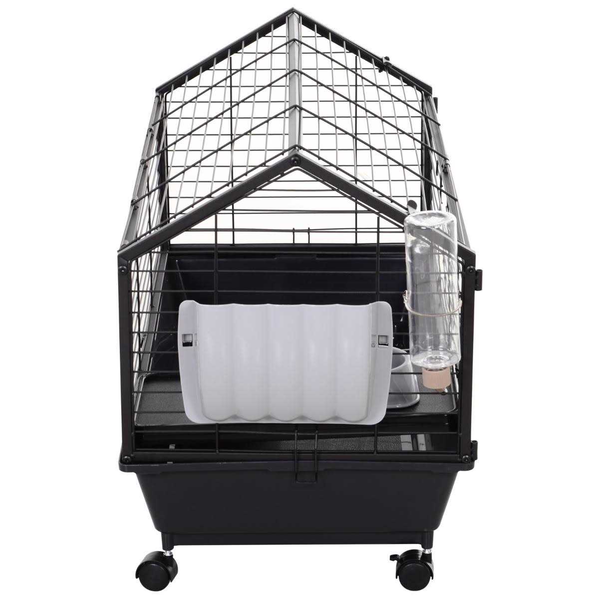 PawHut Rolling Metal Rabbit Guinea Pig or Small Animal Hutch Cage with Main House and Run - Nail Gallerys