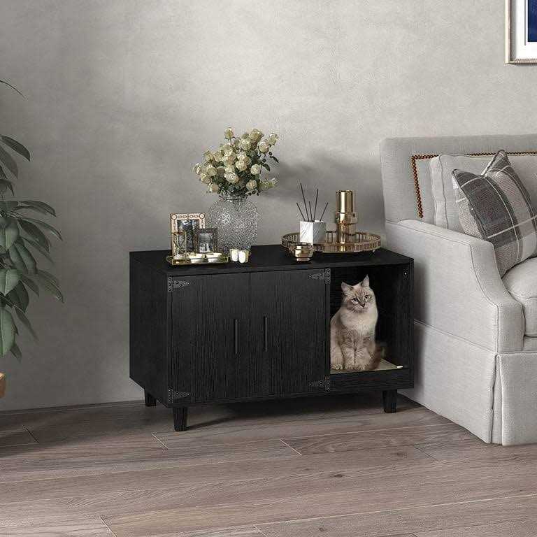 GDLF Modern Wood Pet Crate Cat Washroom Hidden Litter Box Enclosure Furniture House as Table Nightstand with Scratch Pad,Stackable - Nail Gallerys