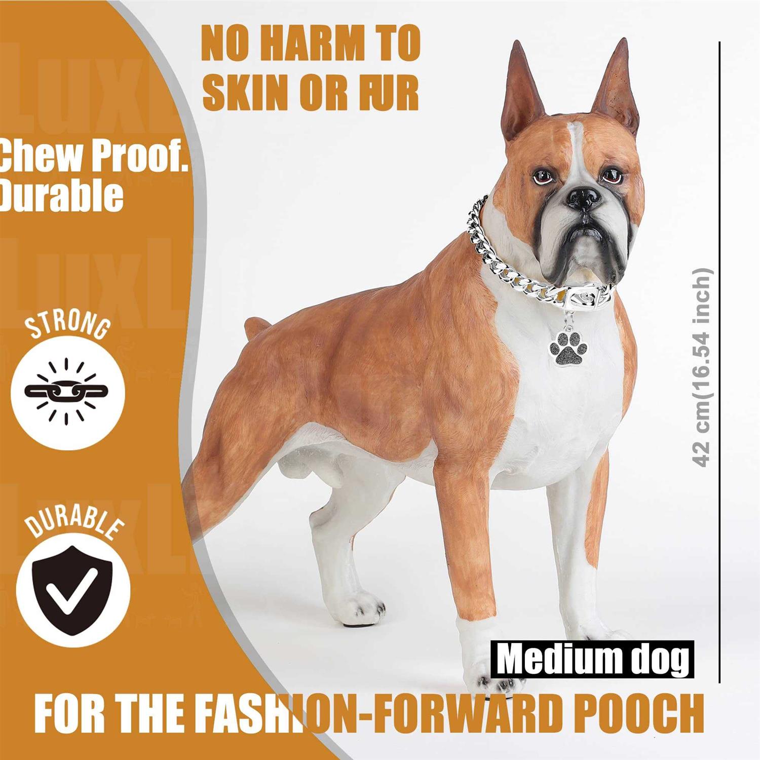 LuxLife Dog Chain Collars Gold Chain Dog Collar Cuban Link Dog Collar Snap Buckle 18K Stainless Steel Metal Dog - Nail Gallerys