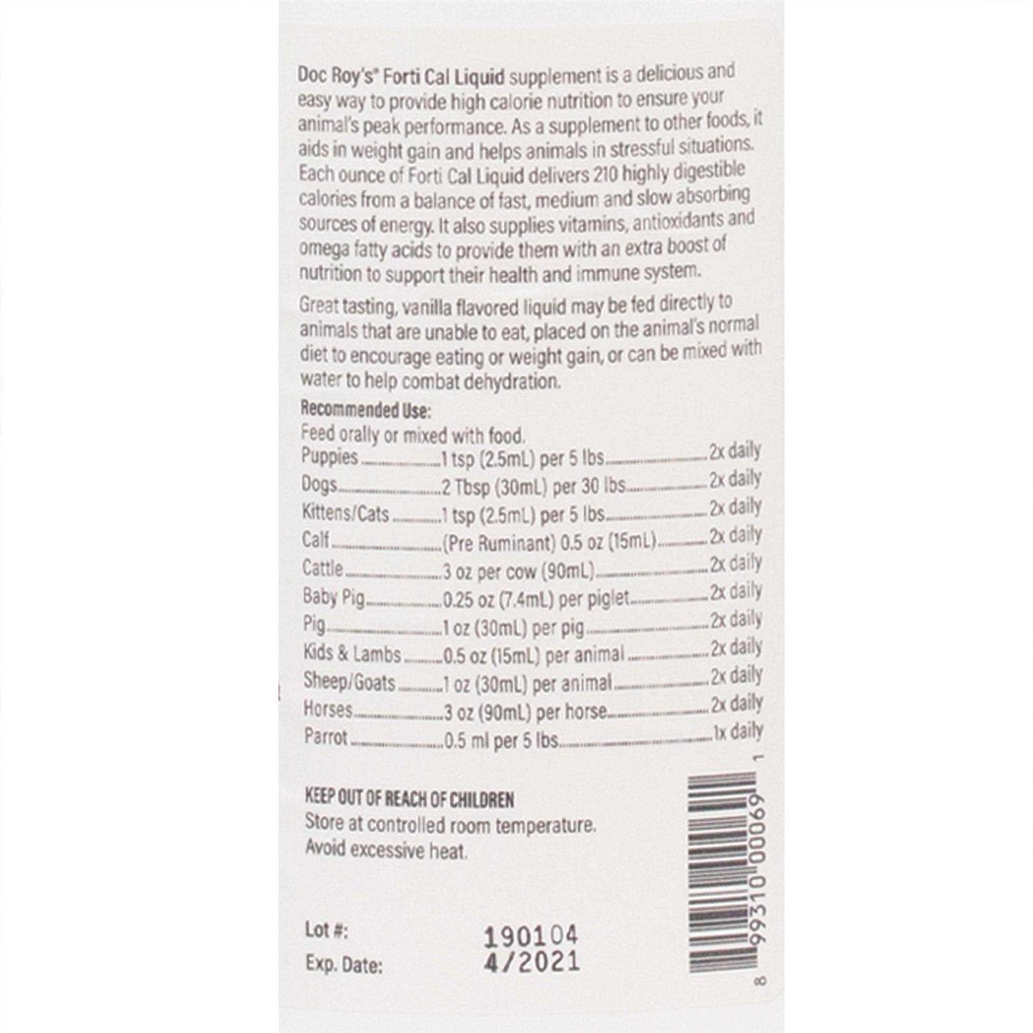 Revival Animal Health Doc Roy’s Forti Cal High Calorie Nutritional Energy Liquid Supplement - Nail Gallerys