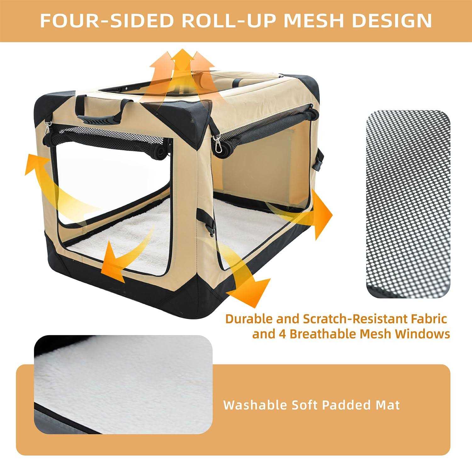 Pettycare Collapsible Dog Crate Dogs 4-Door Foldable Soft Dog Kennel with Chew Proof Mesh Windows - Nail Gallerys