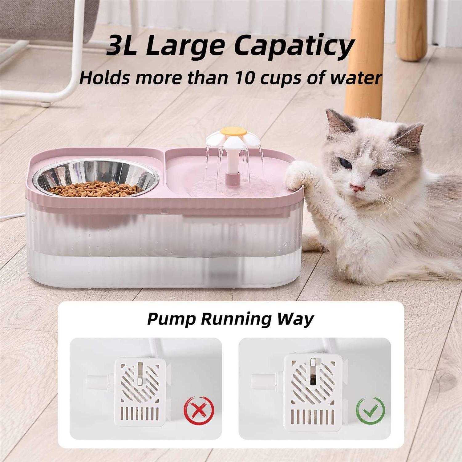 JEERAMIA Cat Water Fountain and Food Bowl, 3L/101oz Ultra Quiet Pet Water Dispenser with Smart Pump and 3 Replacement Filters - Nail Gallerys