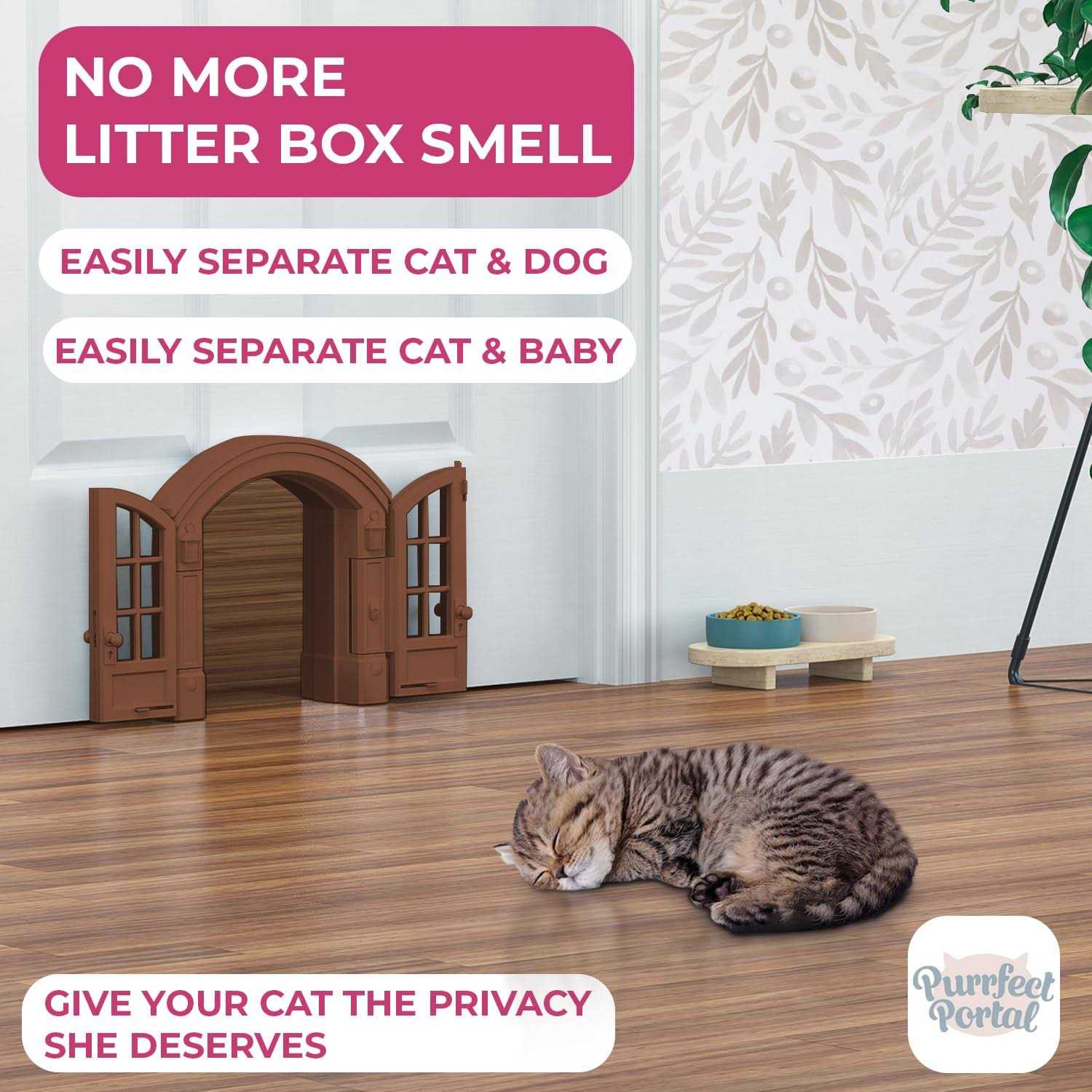 Purrfect Portal French Cat Door Stylish No-Flap Cat Door Interior Door for Average-Sized Cats Up to 20 lbs - Nail Gallerys