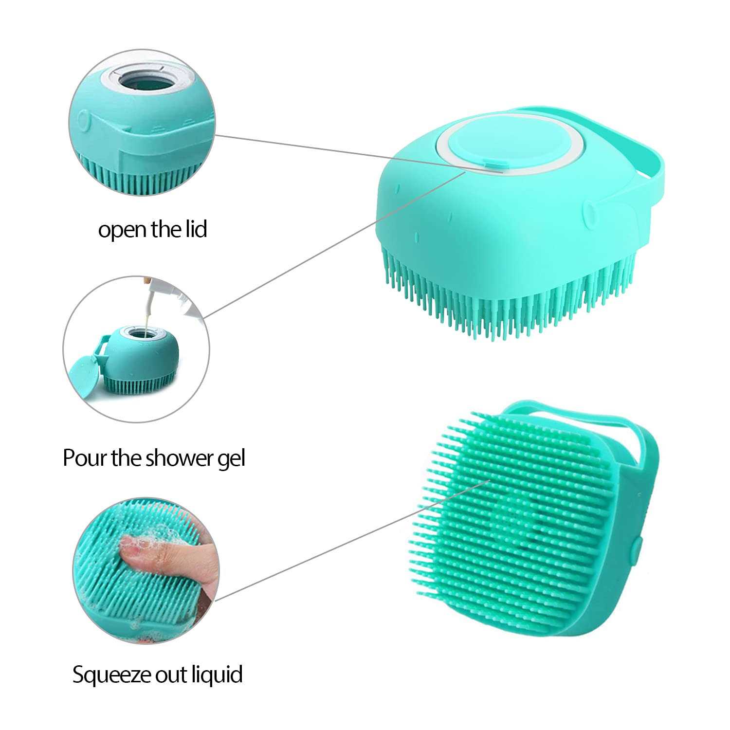 ELEGX Pet Grooming Bath Massage Brush with Soap and Shampoo Dispenser Soft Silicone Bristle for Long Short Haired Dogs Cats Shower - Nail Gallerys