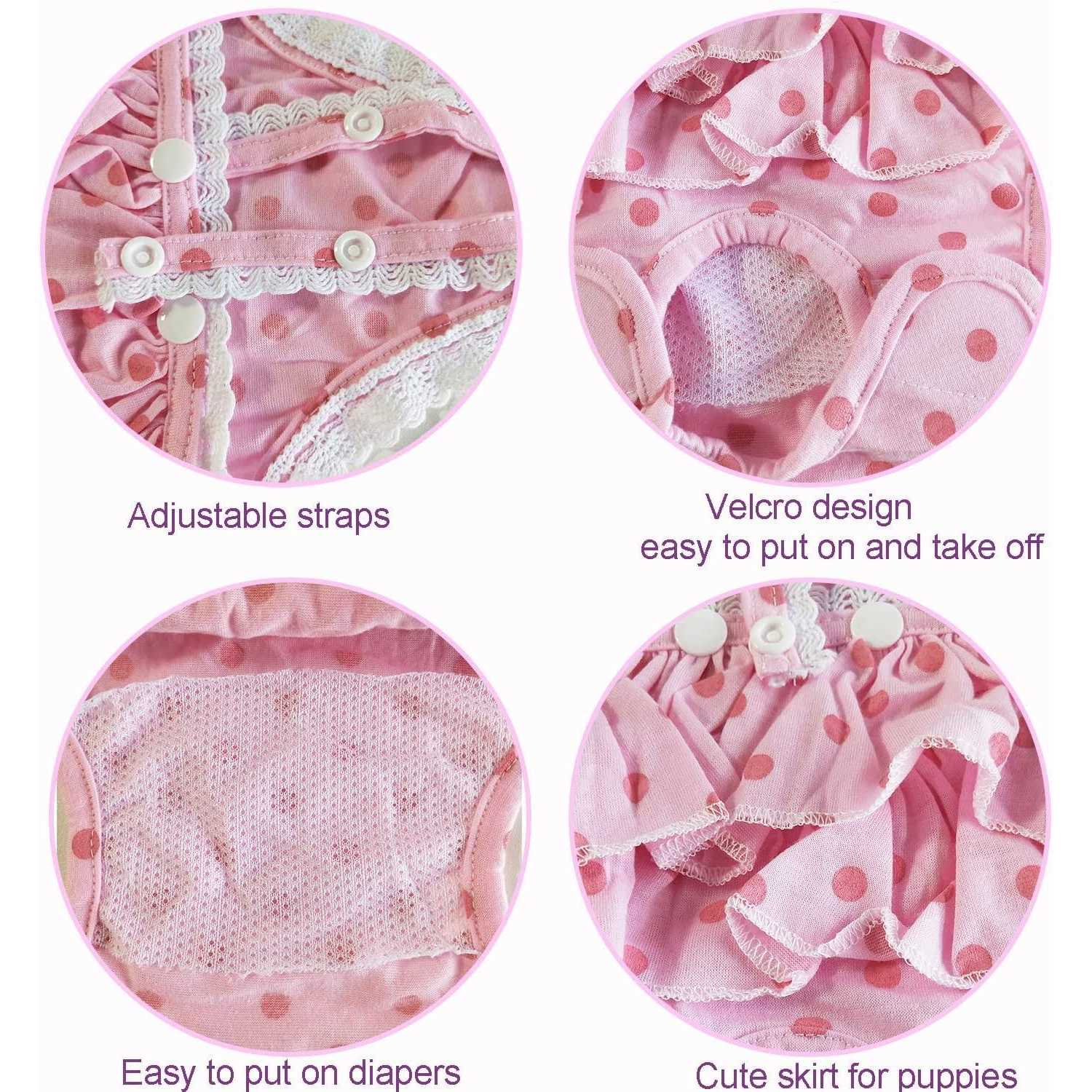 JUOMIIEL 2 Pieces Washable Female Diapers with Suspender Comfort Reusable Doggy Diapers Reusable Puppy Sanitary Panties Dog Underwear - Nail Gallerys