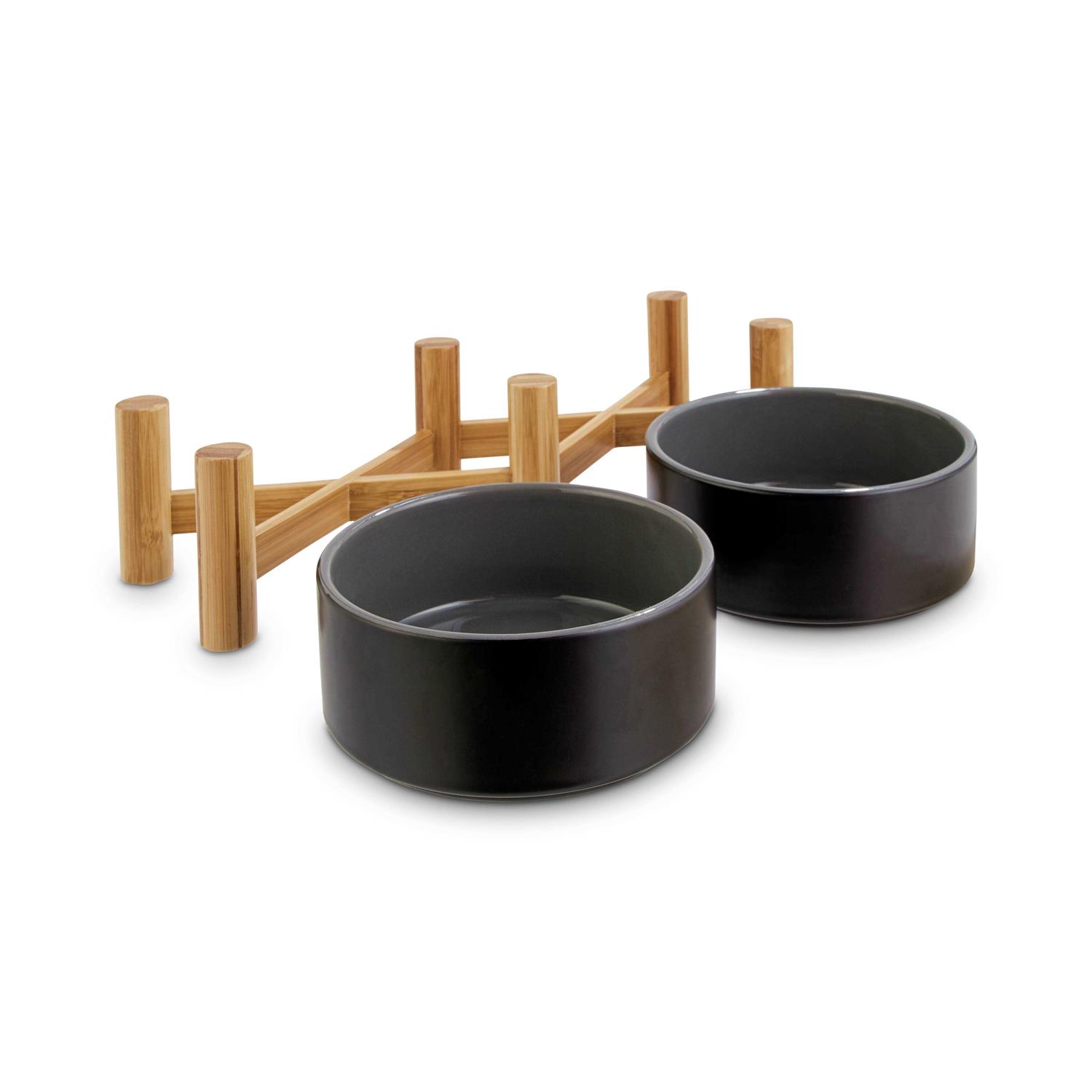 Reddy Black Ceramic Bamboo Elevated Double Diner Pet Bowl - Nail Gallerys