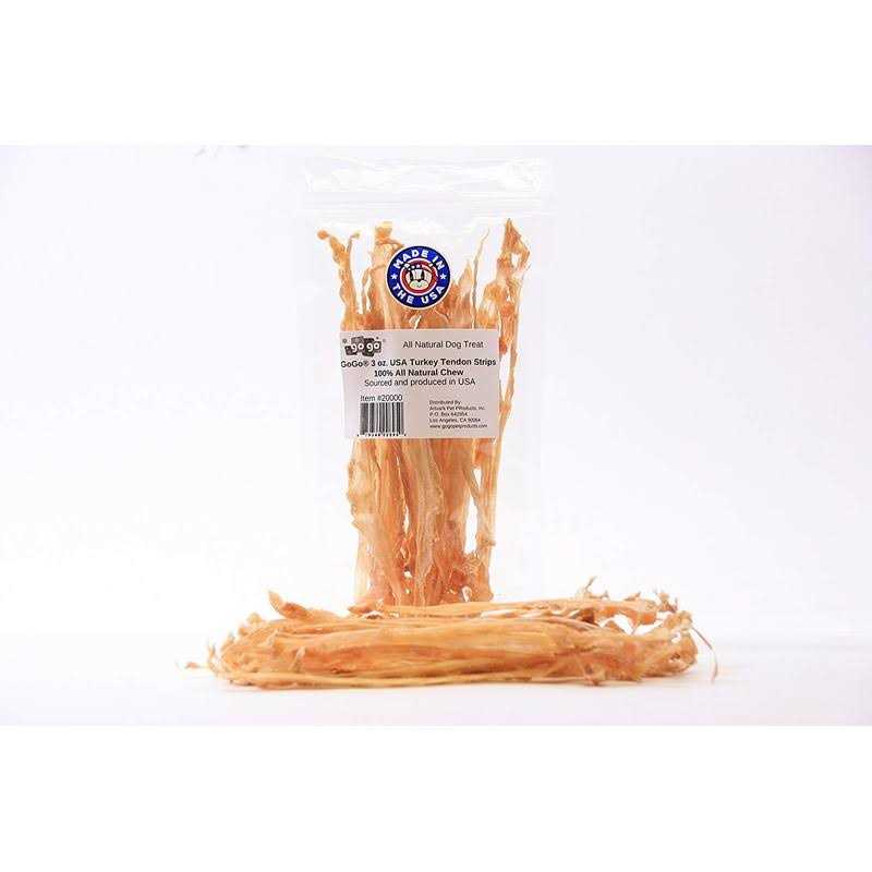 3oz GoGo Turkey Tendon Strips Dog Chew Treats Sourced and Made in The USA one Ingredient - Nail Gallerys