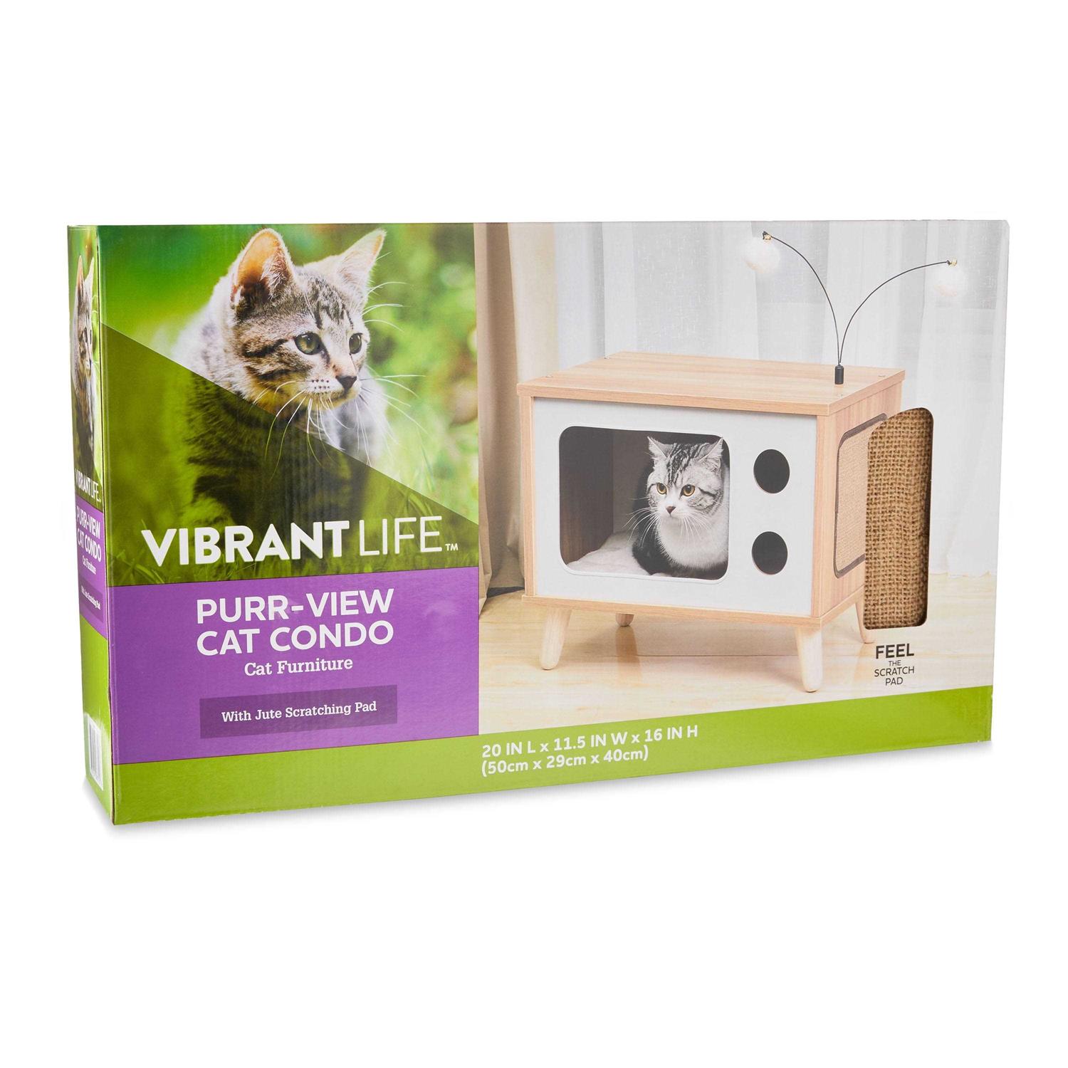 Vibrant Life Purr-View Retro TV Cat Condo with Jute Scratching Pad & Washable Mat - Nail Gallerys