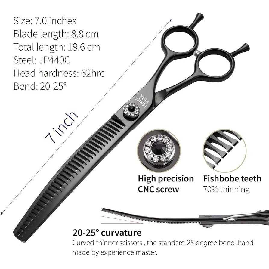 Fenice Peak Professional Dog Grooming Scissors Pet Curved Thinning Shears 7.0” Extremely Sharp Blades 440C Steel Thinning Scissors Durable Smooth - Nail Gallerys
