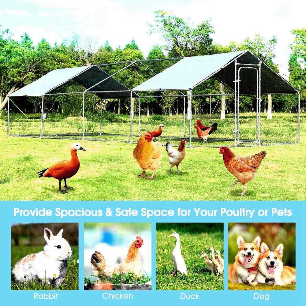 Carmyra Large Chicken Coop Walk-in Metal Poultry Cage House Rabbits Habitat Cage Spire Shaped Coop with Waterproof and Anti-Ultraviolet Cover - Nail Gallerys