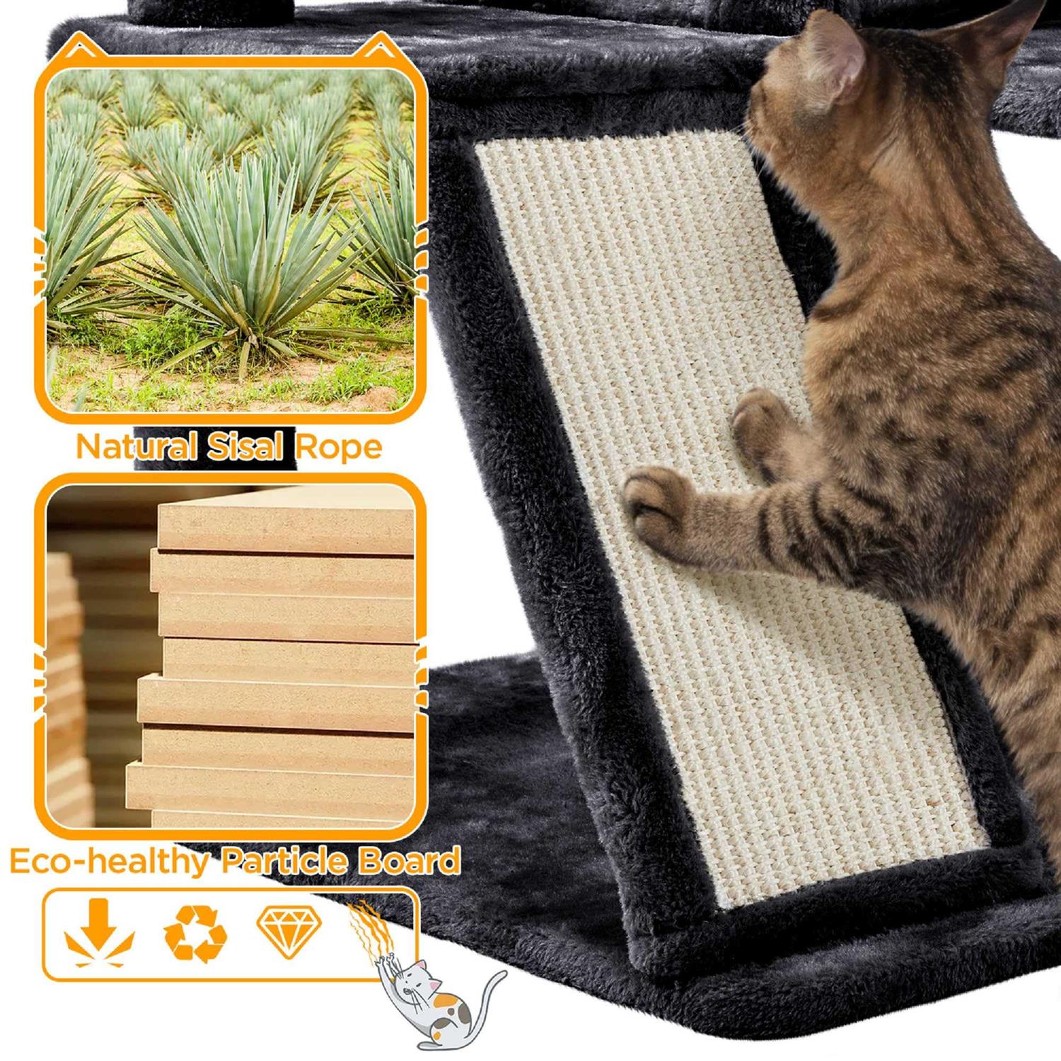 Topeakmart Black Plush Cat Tree with 2 Condos for Kittens - Nail Gallerys