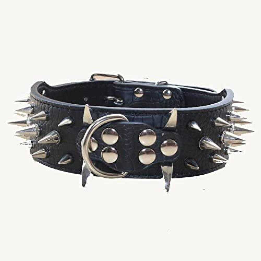 Haoyueer Leather Spiked Studded Medium & Large Dog Collars Harnesses Matching Set for Pit Bull,Mastiff - Nail Gallerys